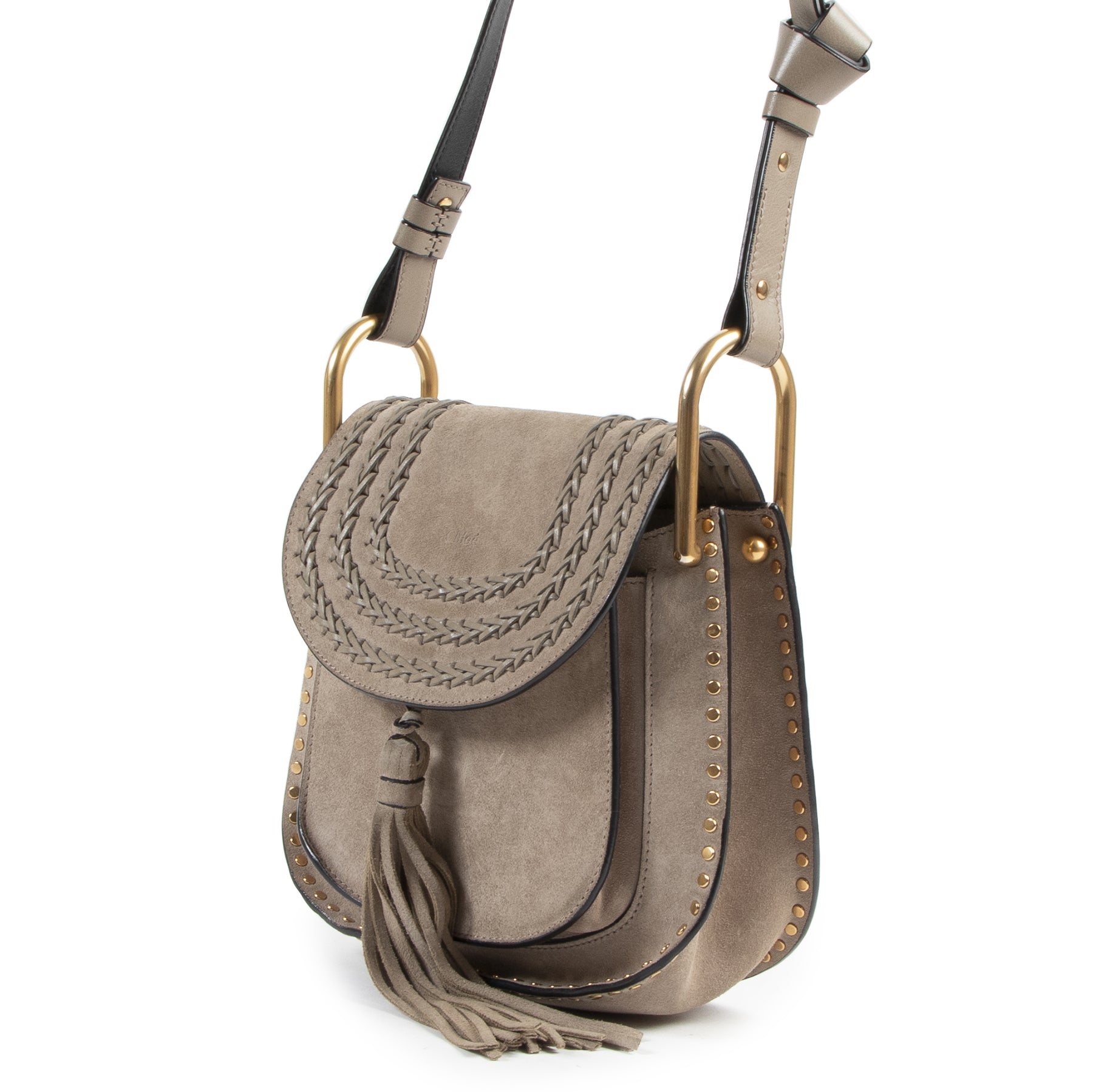 Authentic secondhand Chloé Grey Suede Hudson Small Crossbody Bag designer bags fashion luxury vintage webshop safe secure online shopping