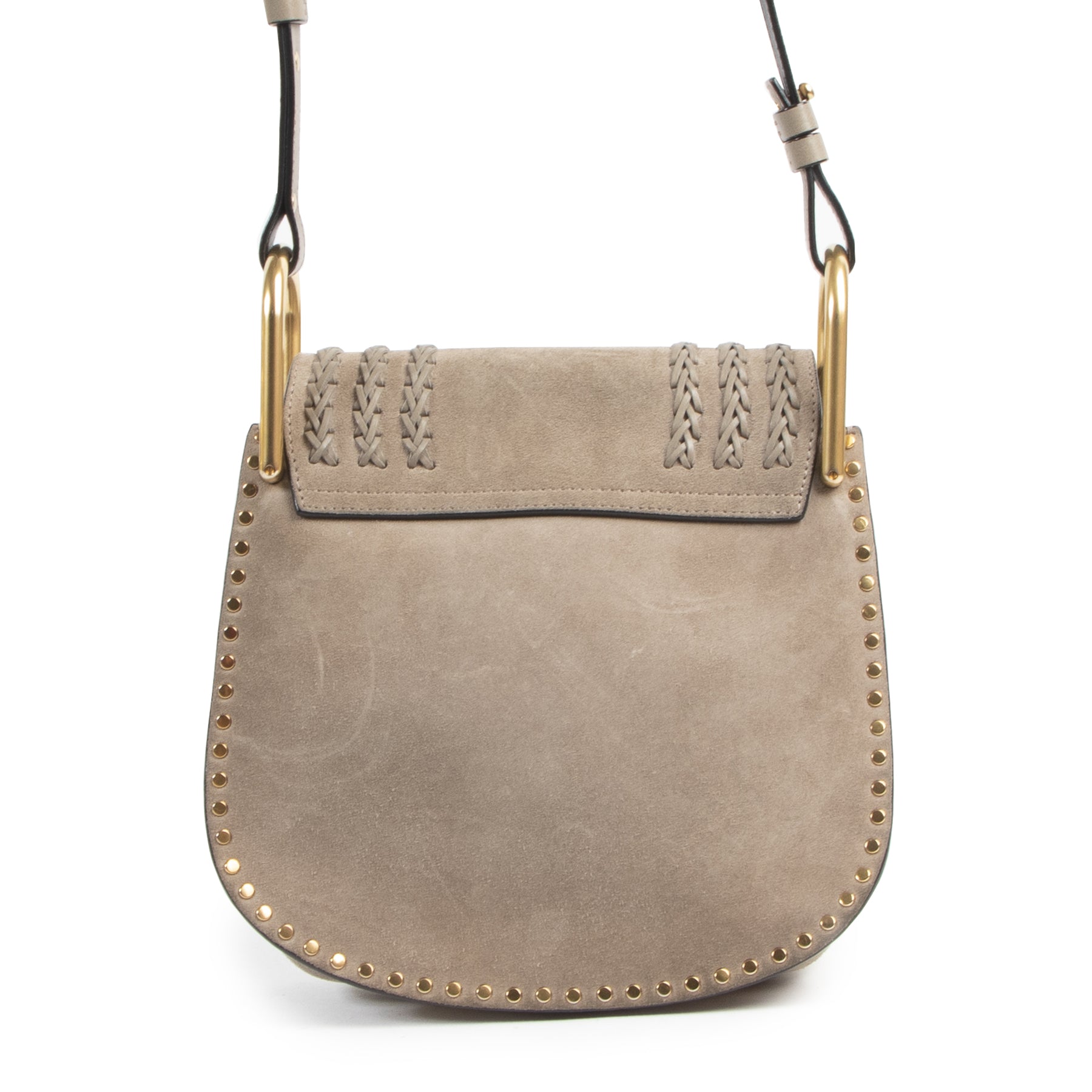 Authentieke Tweedehands Chloé Grey Suede Hudson Small Crossbody Bag juiste prijs veilig online shoppen luxe merken webshop winkelen Antwerpen België mode fashion