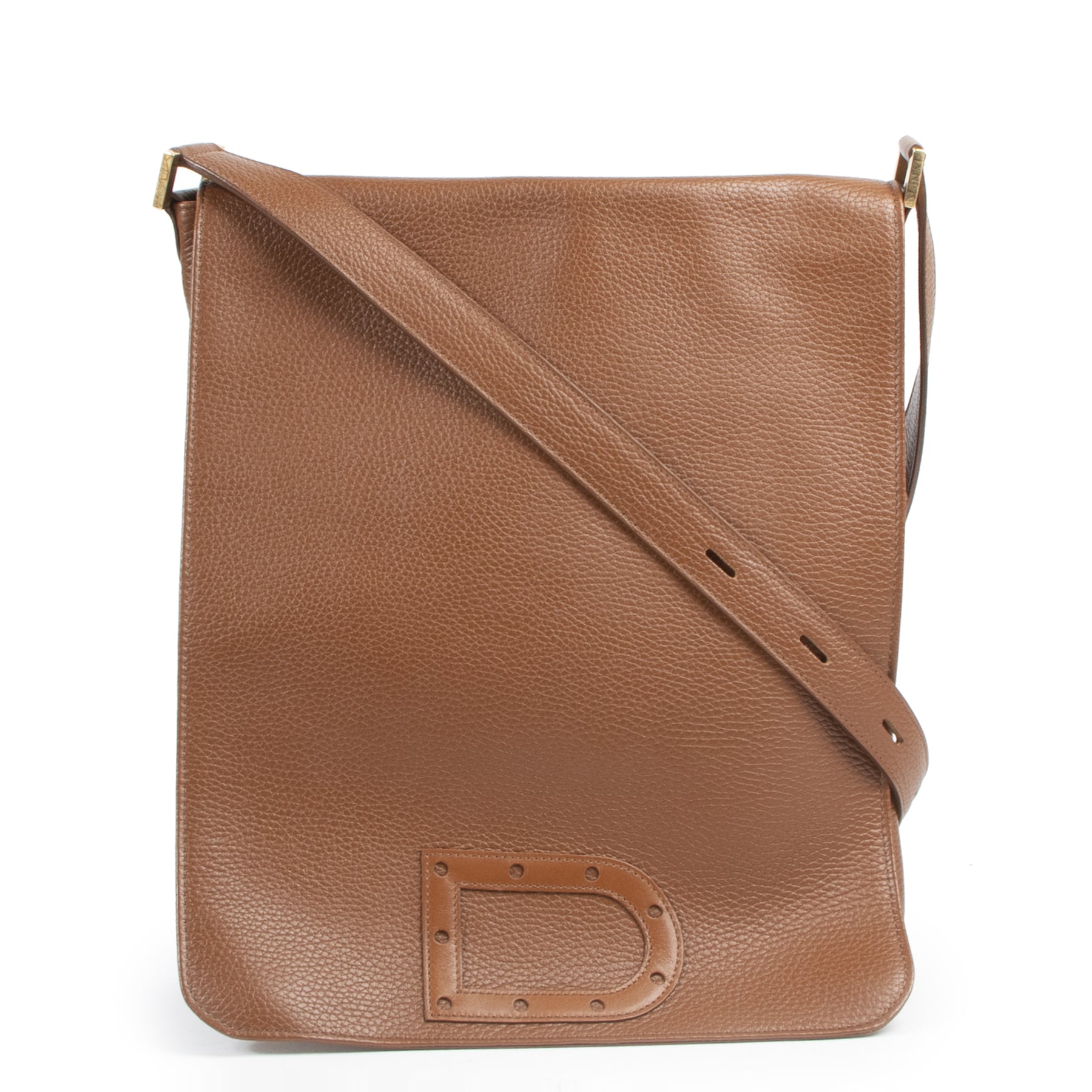 Authentieke Tweedehands Delvaux Cognac Louise Baudrier Gm Shoulder Bag juiste prijs veilig online shoppen luxe merken webshop winkelen Antwerpen België mode fashion