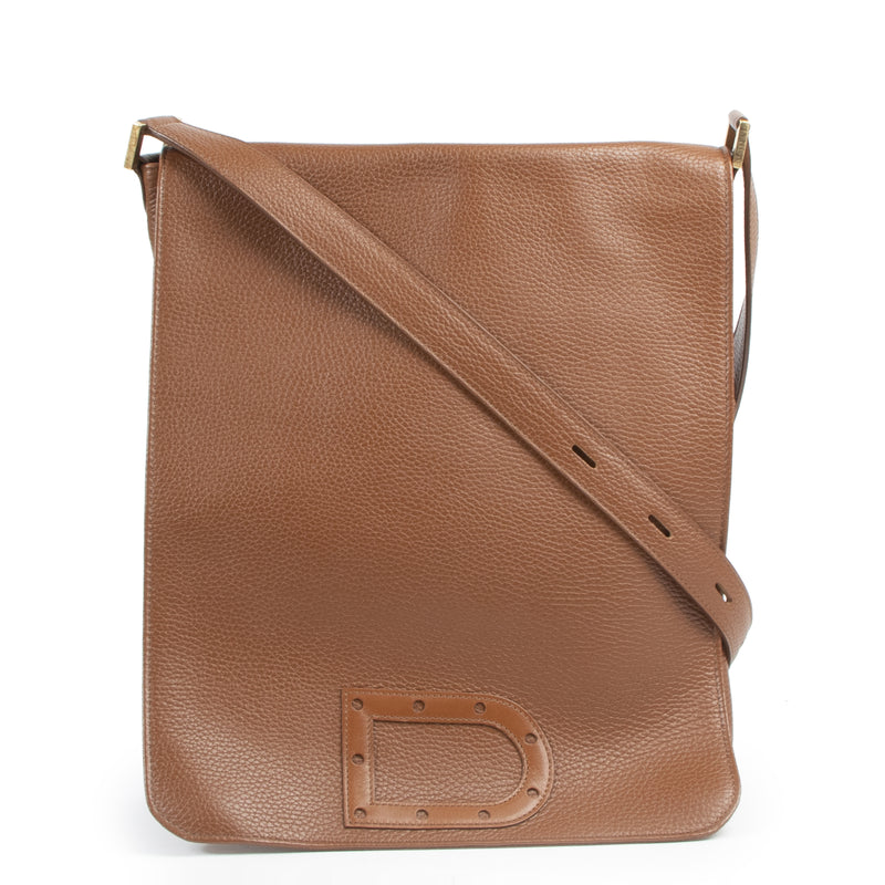 Authentieke Tweedehands Delvaux Cognac Louise Baudrier Gm Shoulder Bag juiste prijs veilig online shoppen luxe merken webshop winkelen Antwerpen België mode fashion