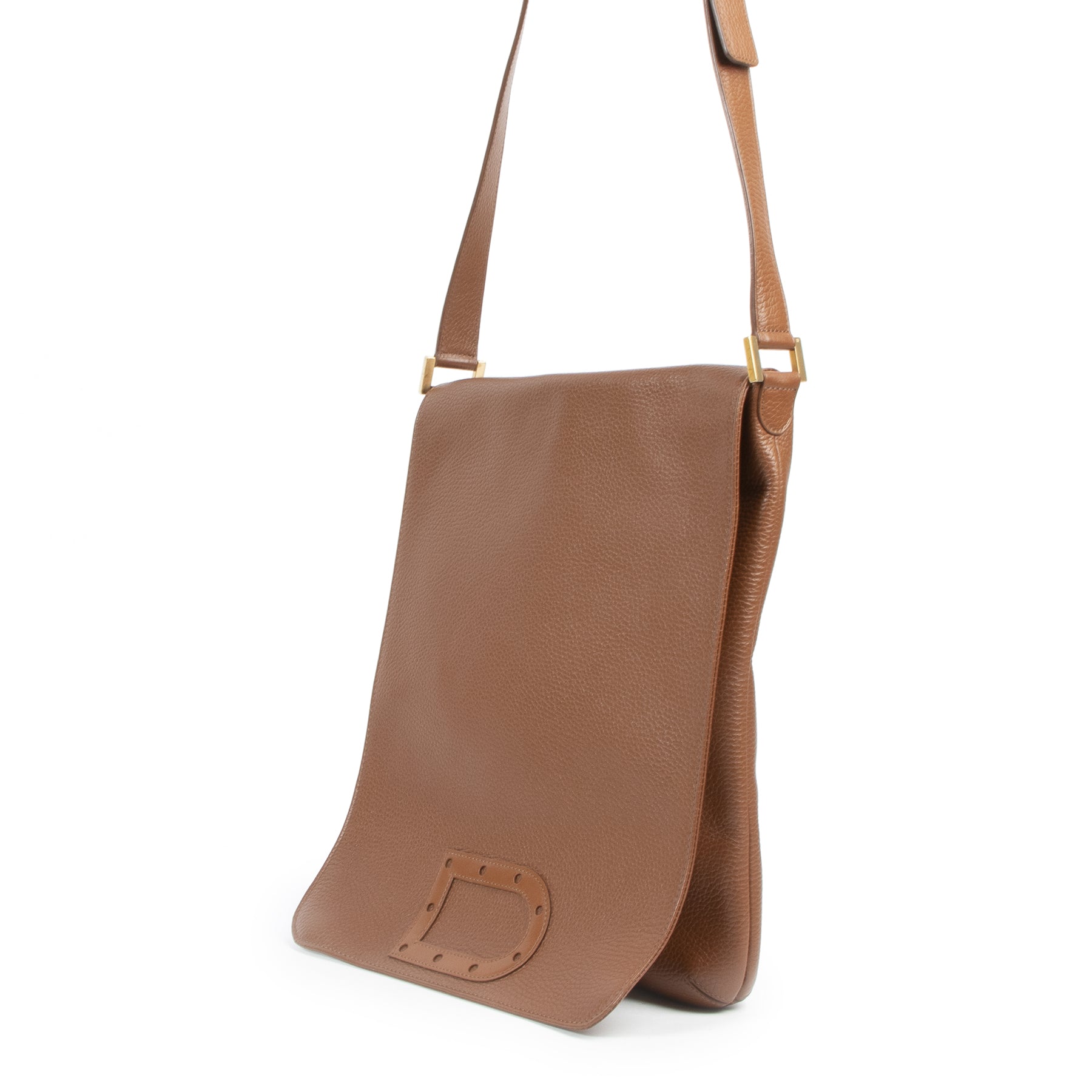 Authentieke Tweedehands Delvaux Cognac Louise Baudrier Gm Shoulder Bag juiste prijs veilig online shoppen luxe merken webshop winkelen Antwerpen België mode fashion