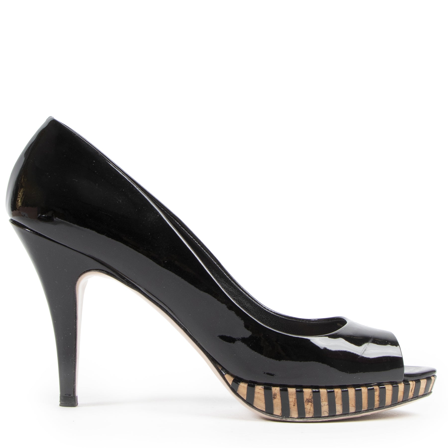 Miu Miu Black Patent Cork Peep-toe Pumps