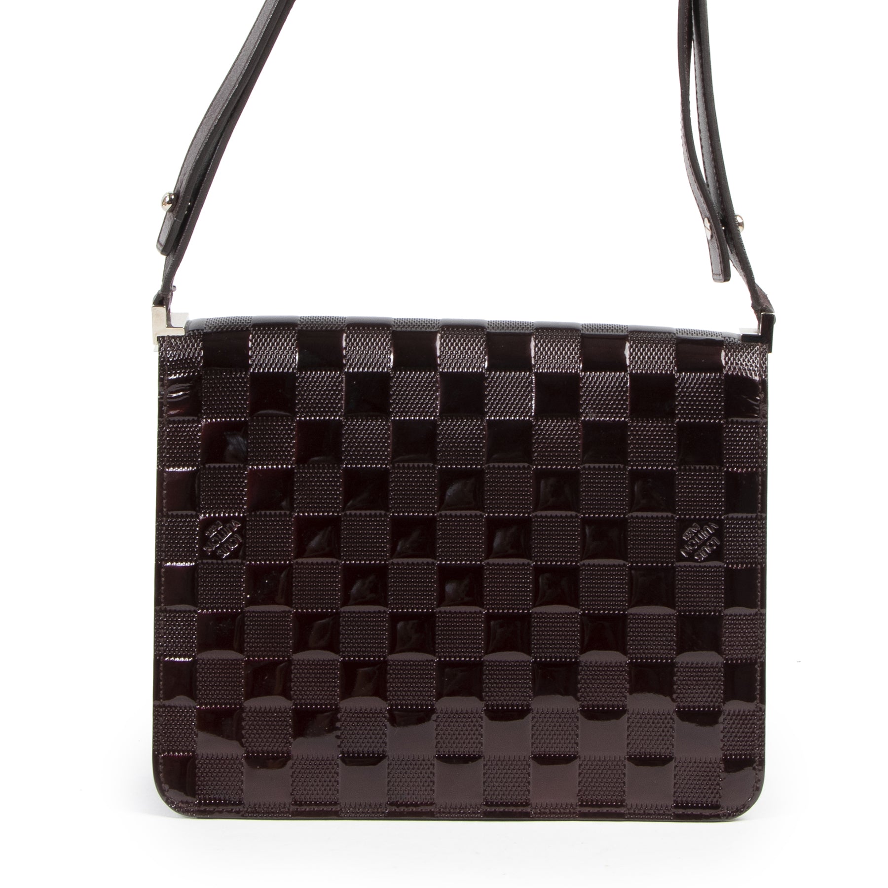 Authentieke Tweedehands Louis Vuitton Purple Damier Vernis Cabaret Bag juiste prijs veilig online shoppen luxe merken webshop winkelen Antwerpen België mode fashion