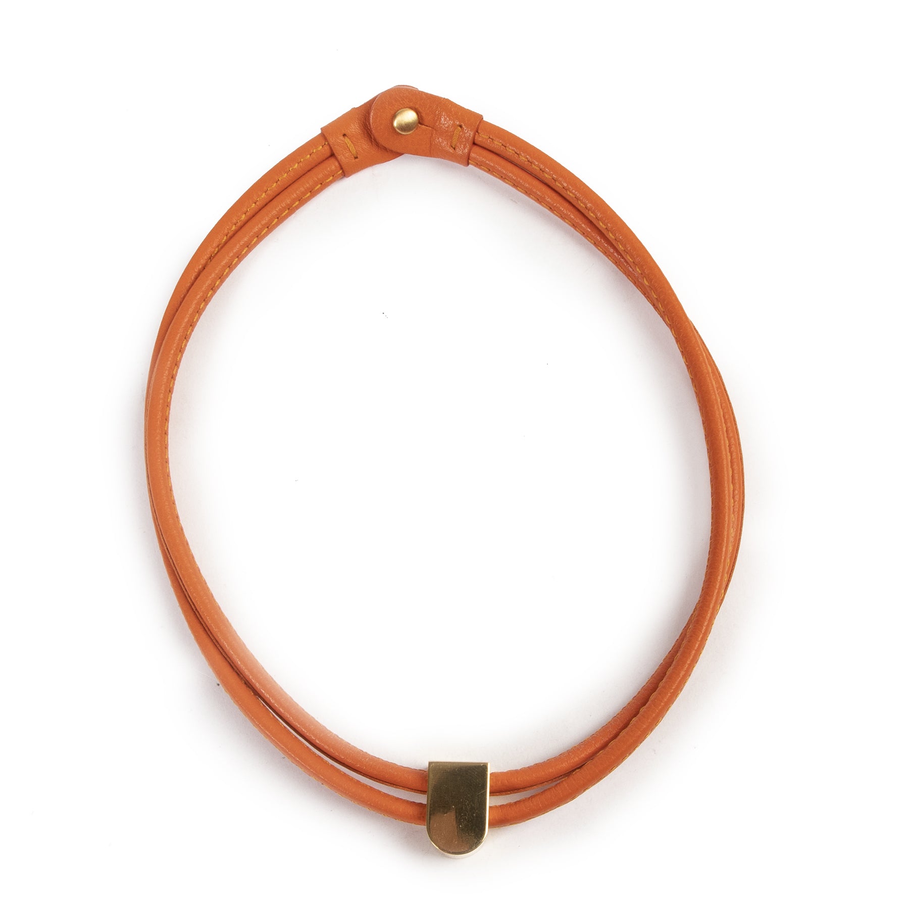 Delvaux Orange Leather Necklace Gold D