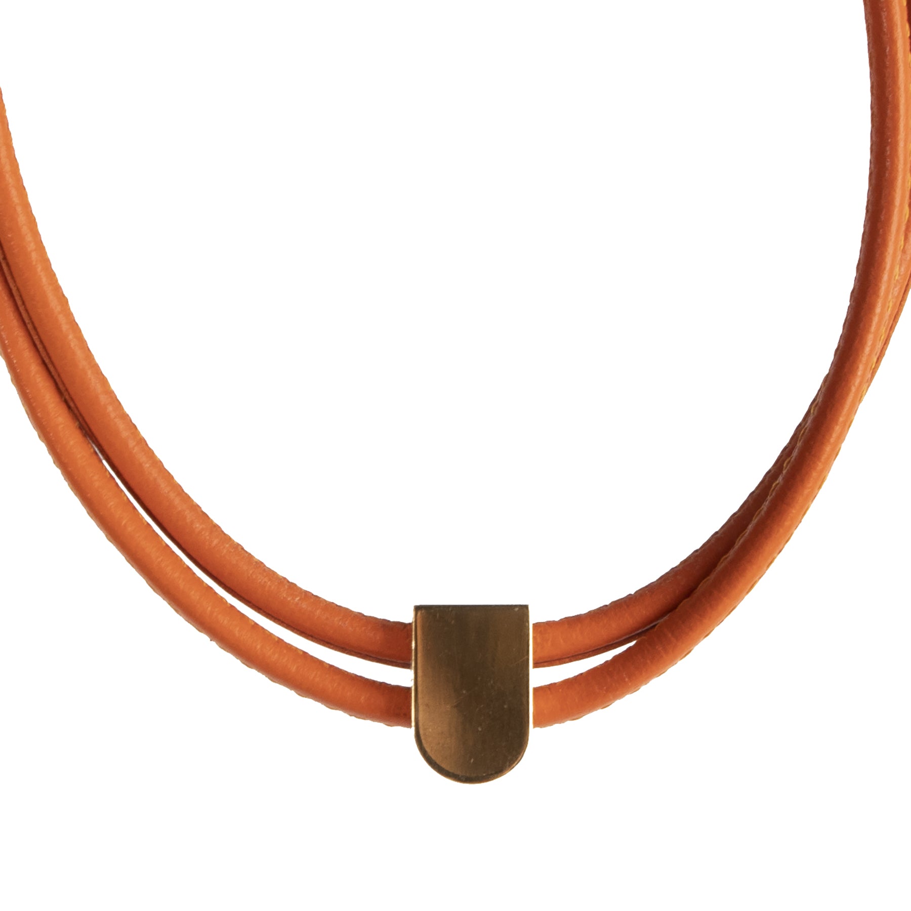 Delvaux Collier en Cuir Orange Or D