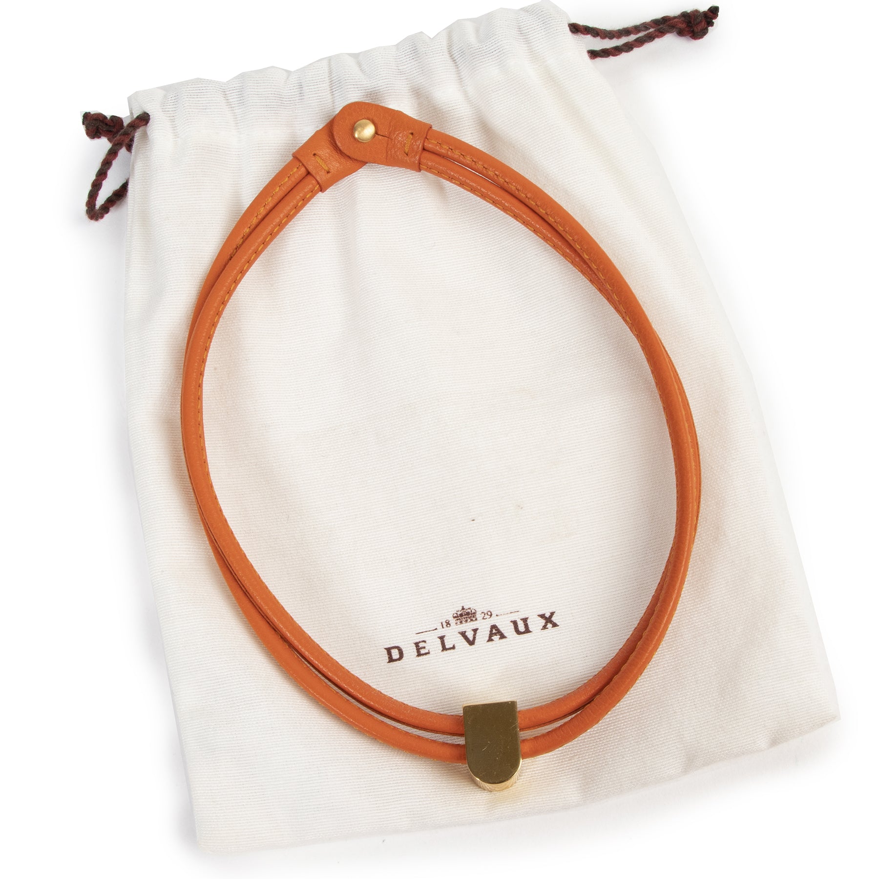 acheter en ligne seconde main Delvaux Orange Leather Necklace Gold D