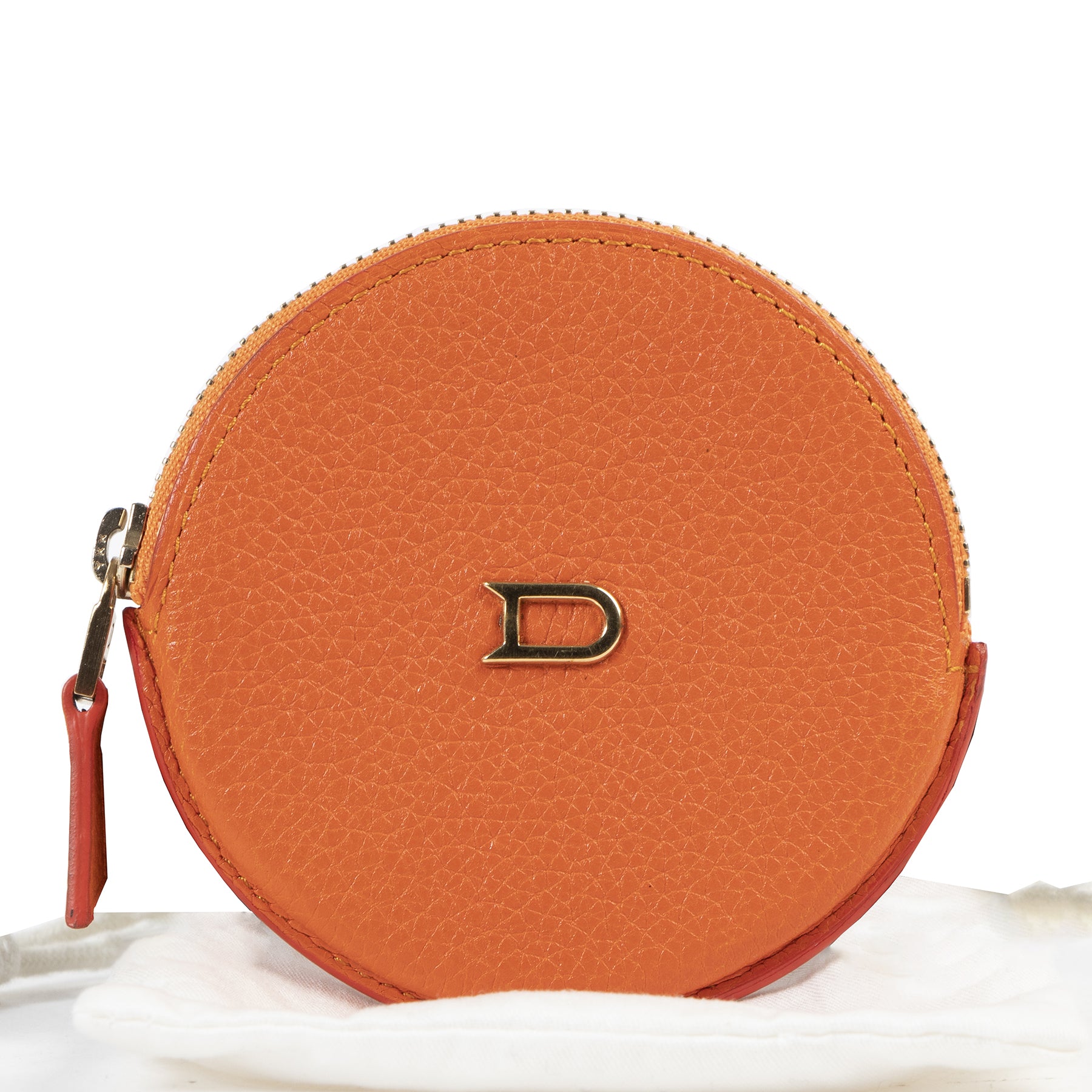 Authentic secondhand Delvaux Orange Leather Zip Coin Wallet designer accessories fashion luxury vintage webshop safe secure online shopping