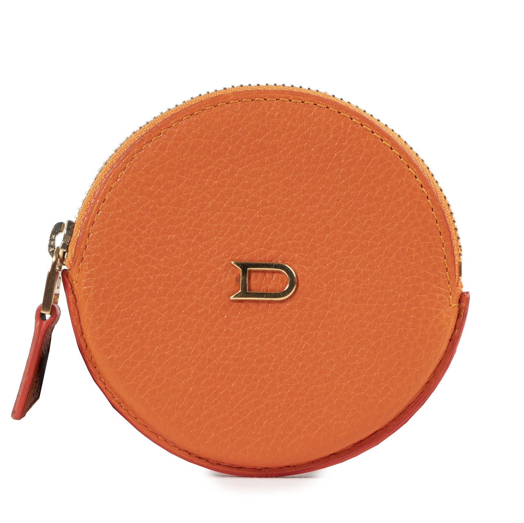 Authentieke Tweedehands Delvaux Orange Leather Zip Coin Wallet juiste prijs veilig online shoppen luxe merken webshop winkelen Antwerpen België mode fashion
