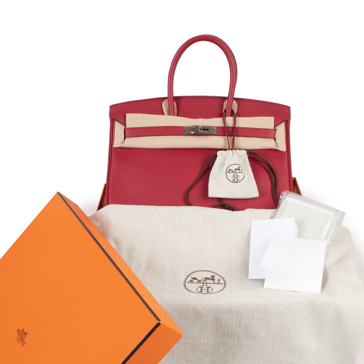 Shop safe online 100% authentic Hermès Birkin 35 cm Rubis Togo PHW in as new condition at the right price at Labellov in Antwerp.