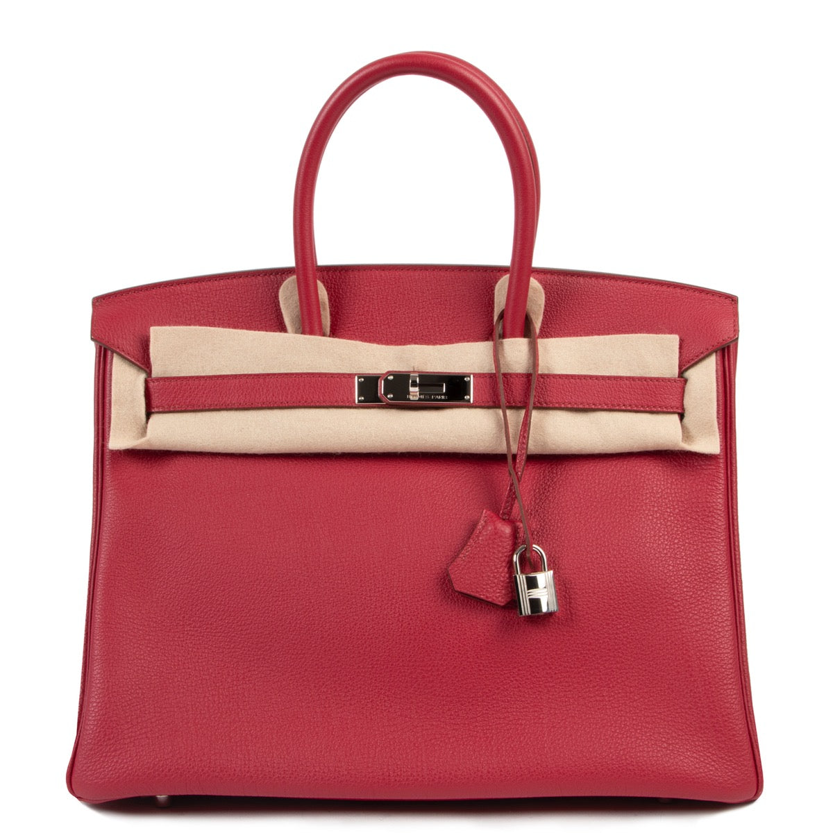 Shop safe online 100% authentic Hermès Birkin 35 cm Rubis Togo PHW in as new condition at the right price at Labellov in Antwerp.
