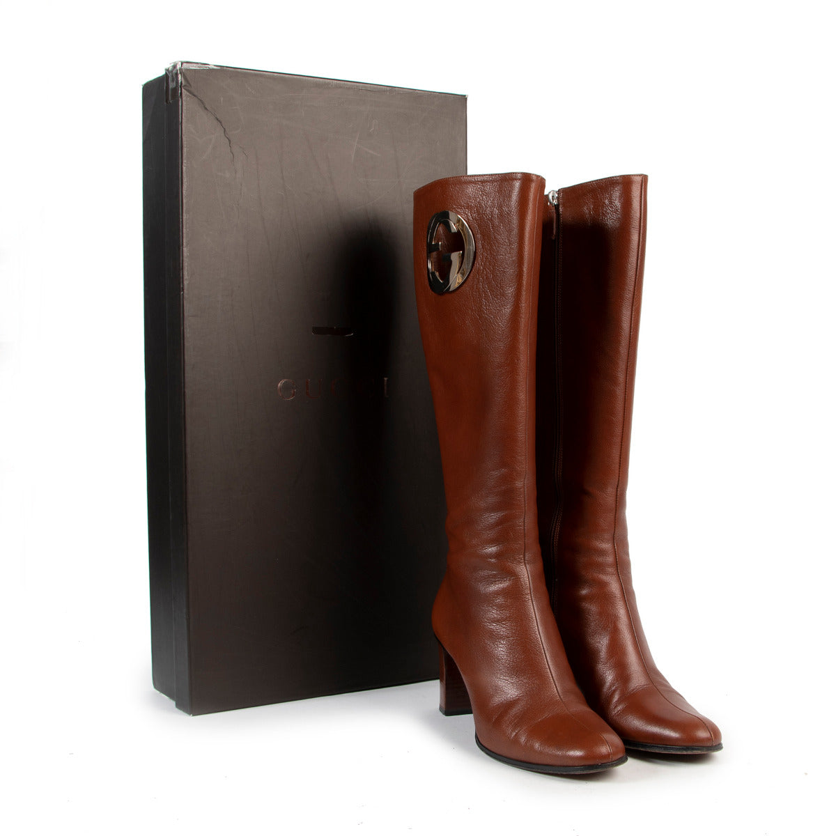 Gucci brown leather boots for the best price