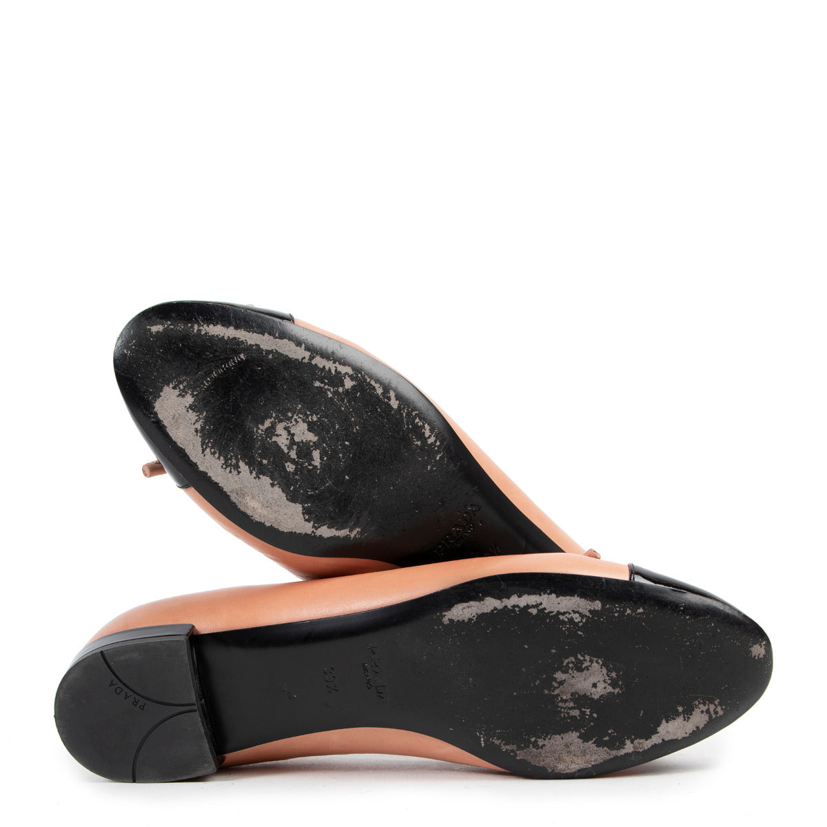 Prada Nude Lambskin Logo Ballet Flats