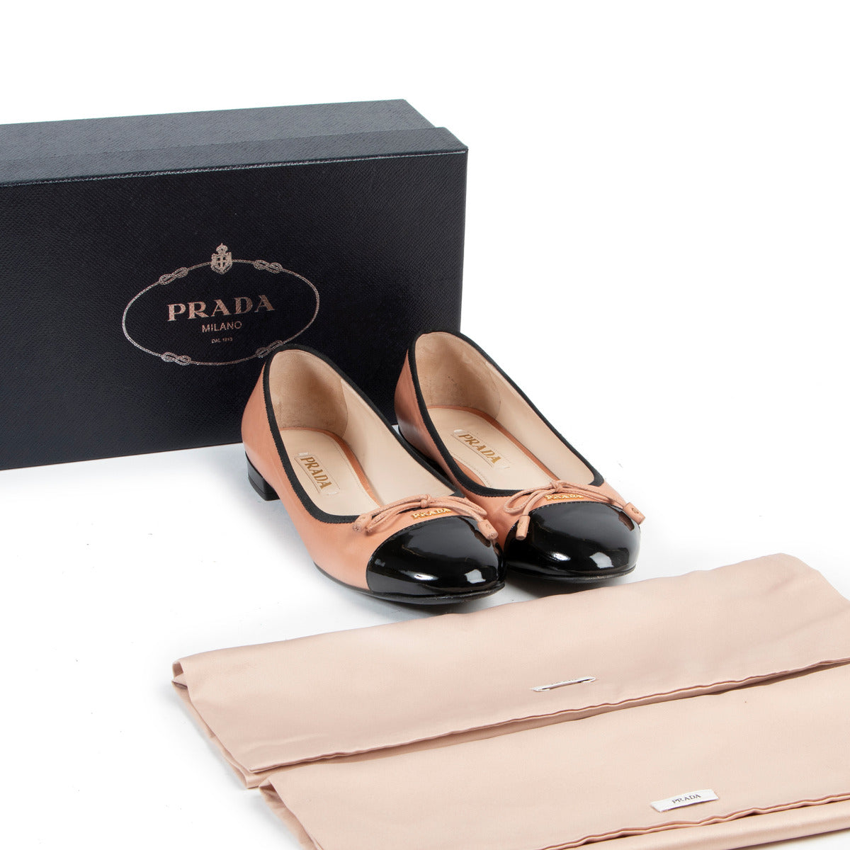 Prada Nude Lambskin Logo Ballet Flats