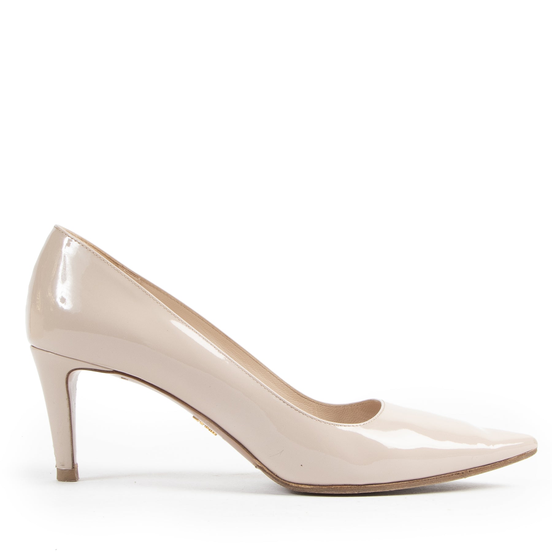 Authentieke Tweedehands Prada Nude Patent Leather Pumps - Size 40,5 juiste prijs veilig online shoppen luxe merken webshop winkelen Antwerpen België mode fashion