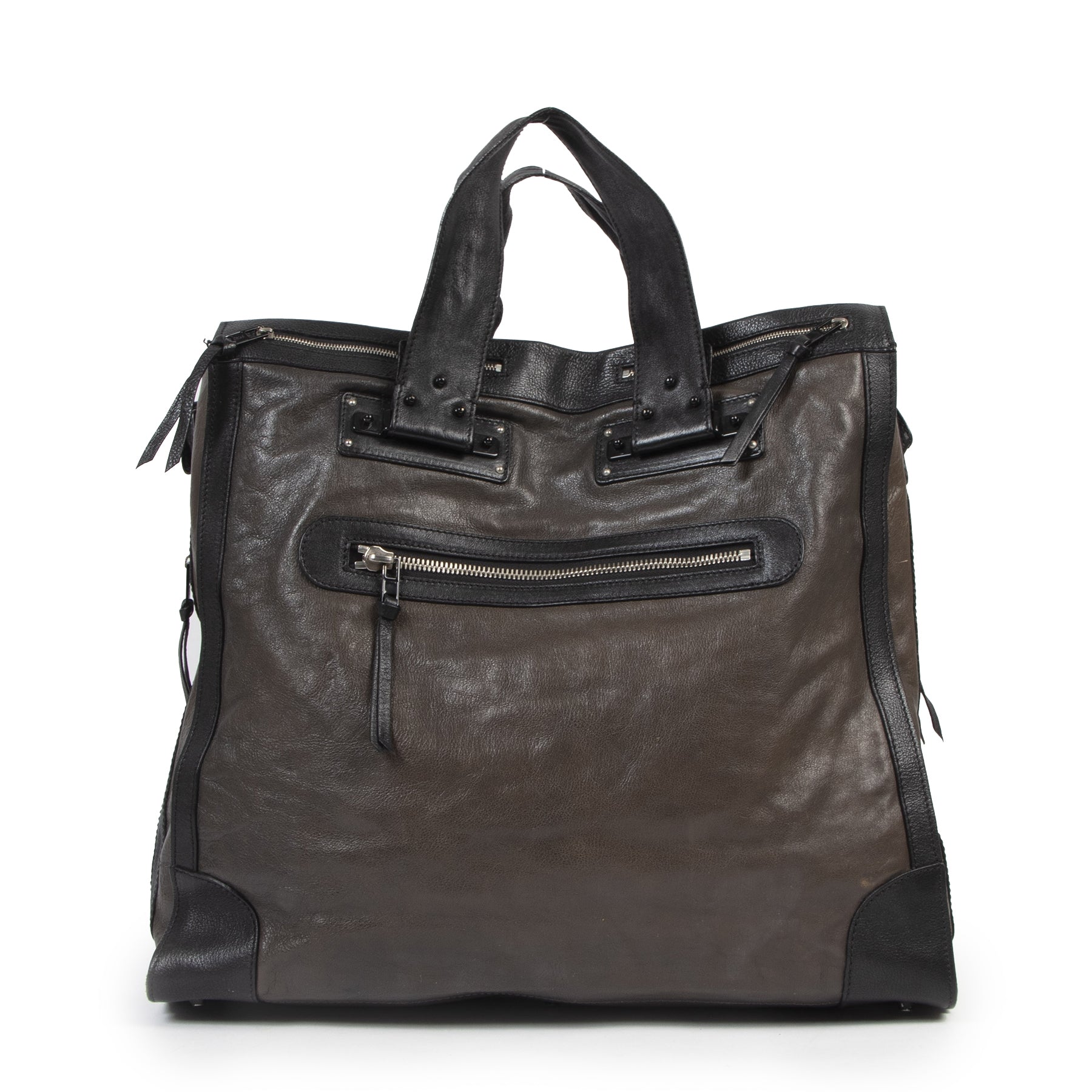 Authentic secondhand Chloé Tracy Taupe Leather Zipper Large Tote luxury vintage webshop fashion safe secure online shopping