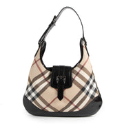 koop veilig online Burberry Coated Canvas Check Shoulder Bag