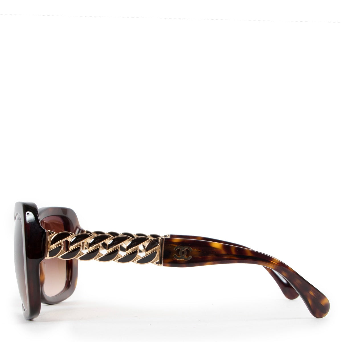 Shop authentic second hand high end designer luxury Chanel Tortoise Square Chain Link Sunglasses 5305 at Labellov.