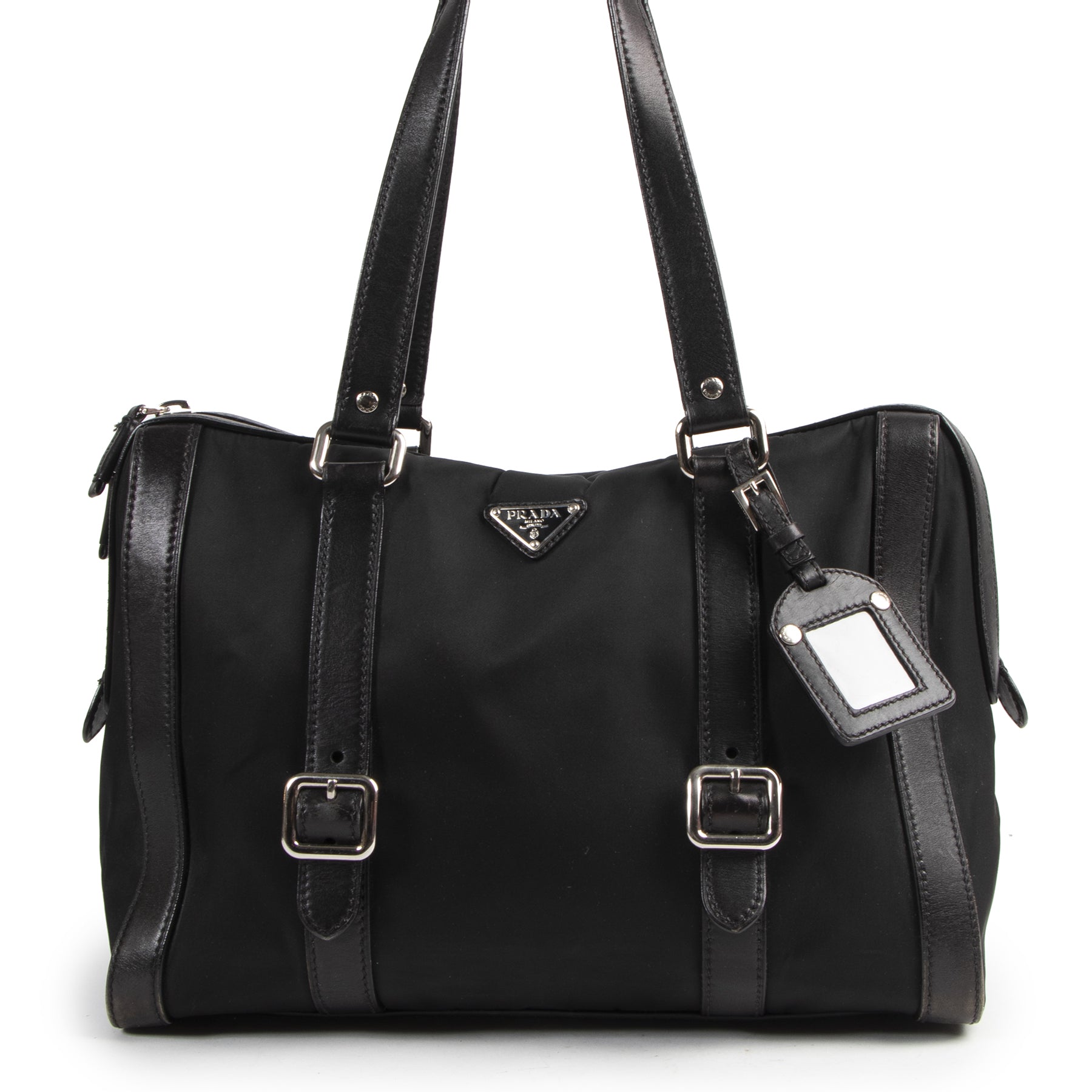 Prada Black Nyon Leather Shoulder Bag for the best price at Labellov secondhand luxury