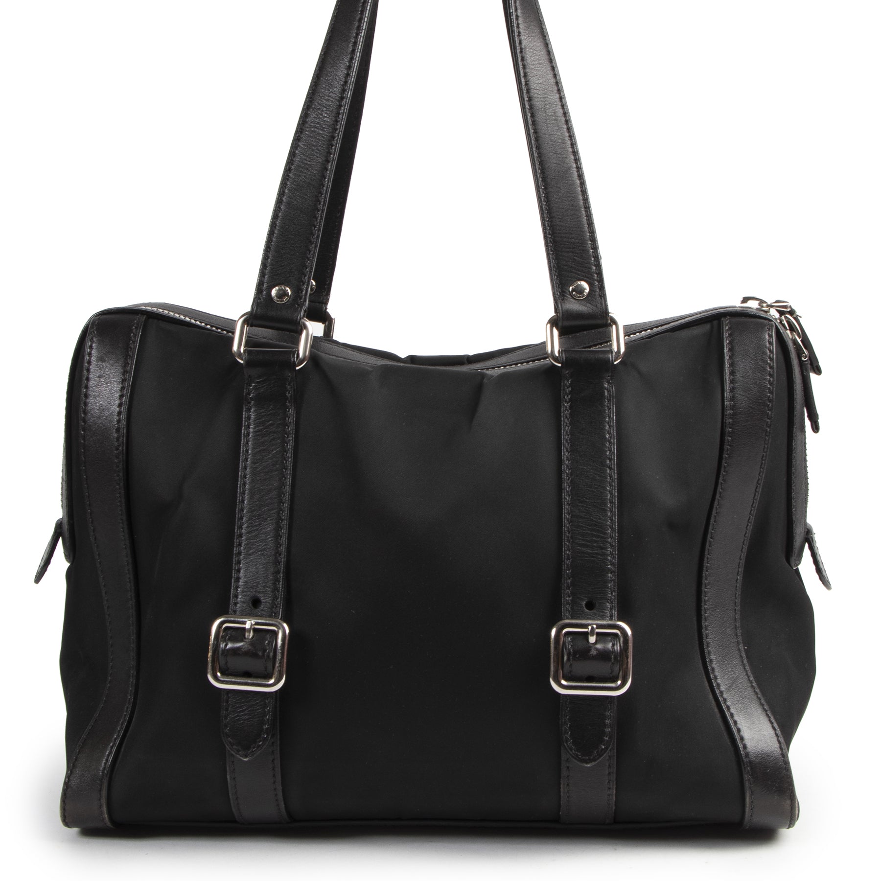 are you looking for an authentic designer bag for the best price? Prada Black Nyon Leather Shoulder Bag