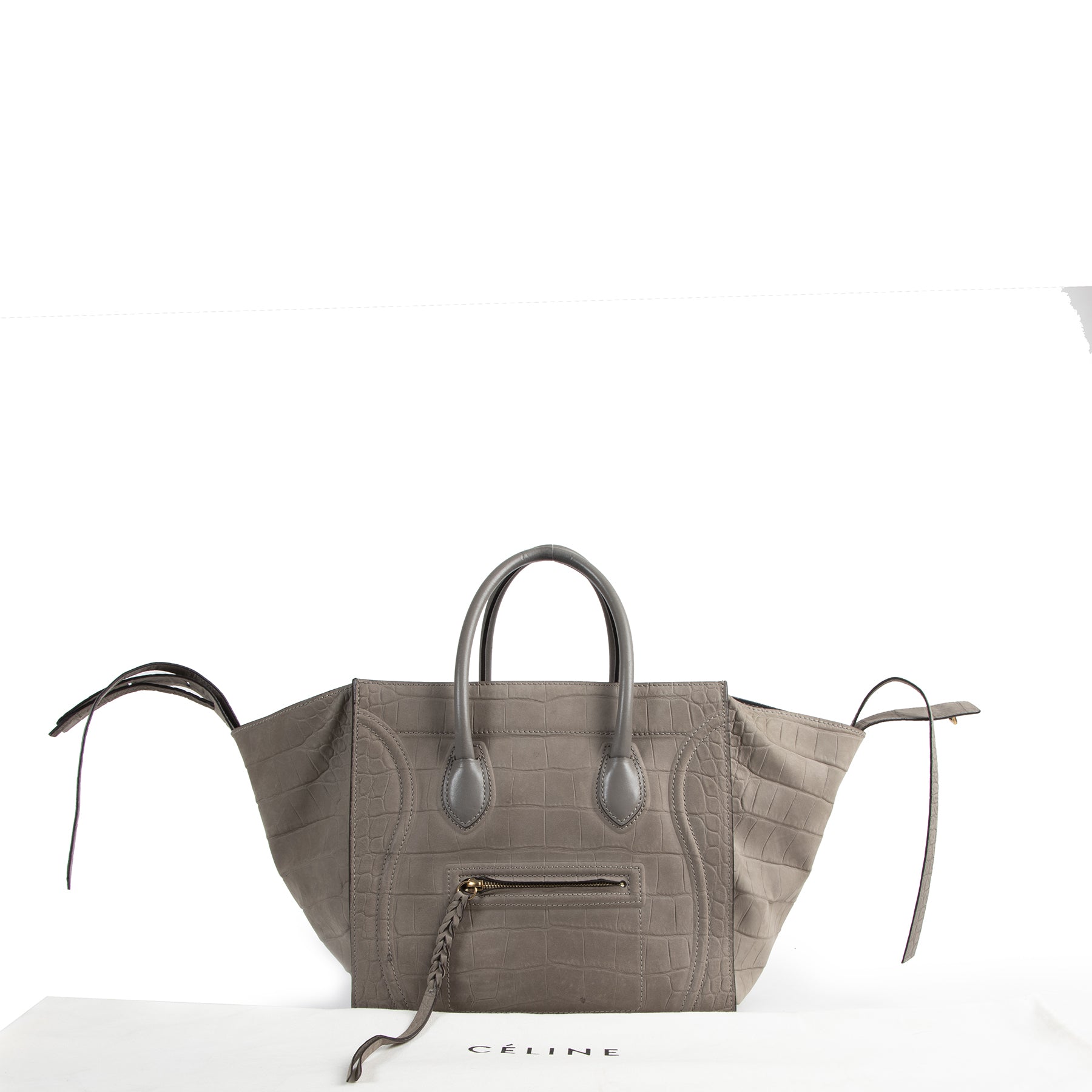 Celine Medium Grey Croco Embossed Luggage