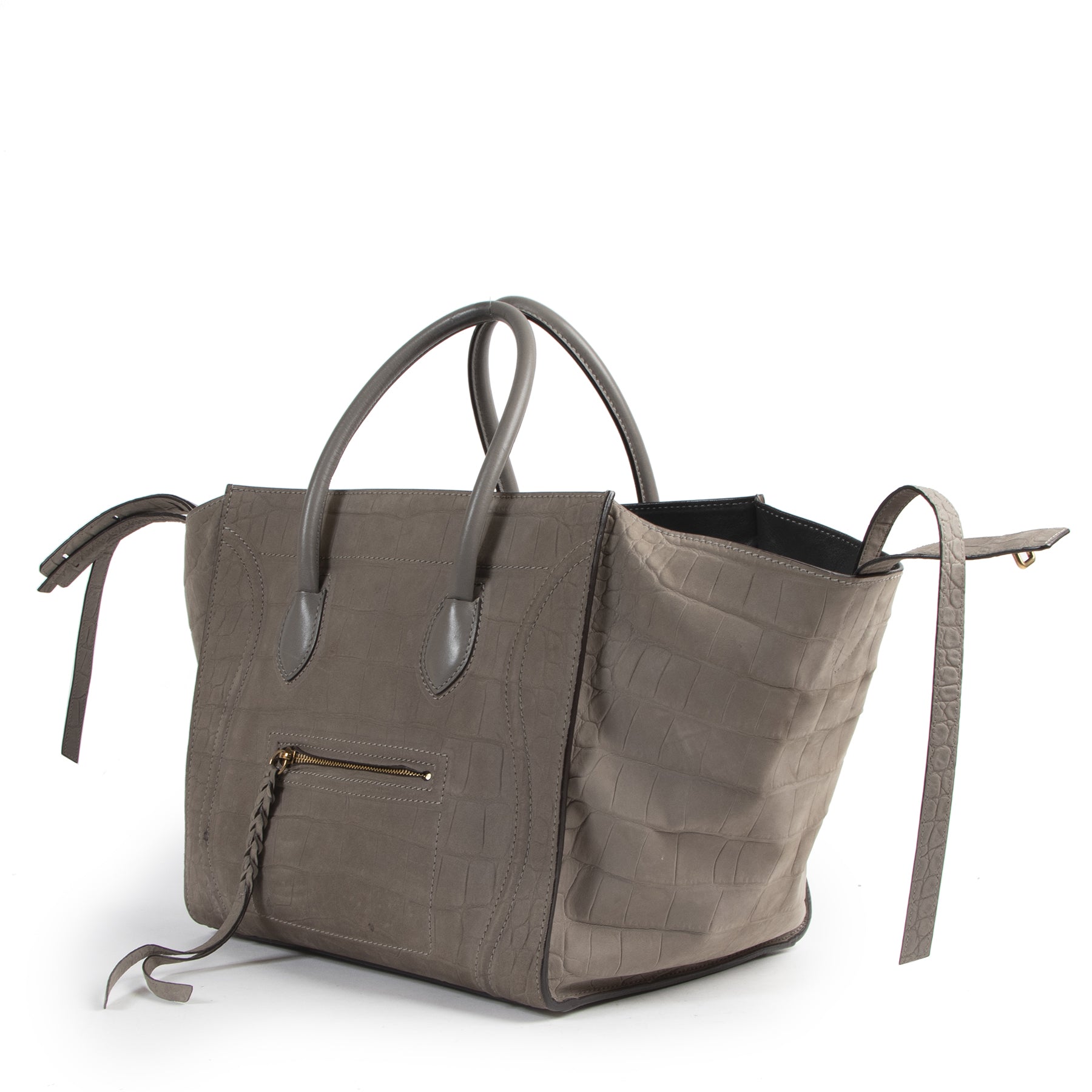 shop safe online Celine Medium Grey Croco Embossed Luggage