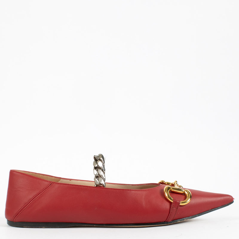 Gucci Red Horsebit Chain Flats - size 38