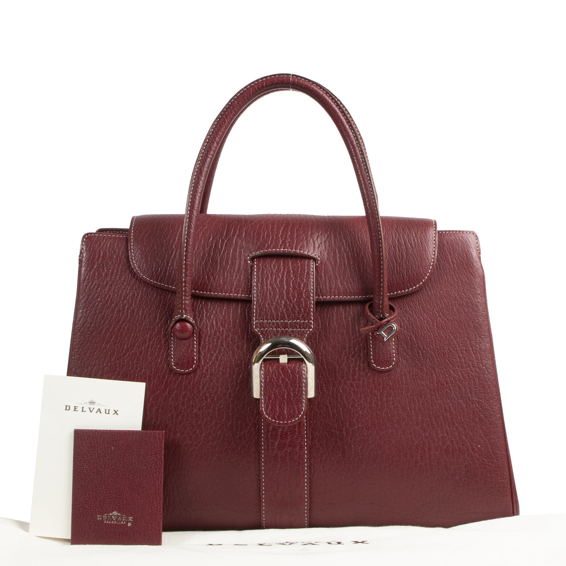 Authentic secondhand Delvaux Red Leather Cabriolet Bag designer bags fashion luxury vintage webshop safe secure online shopping