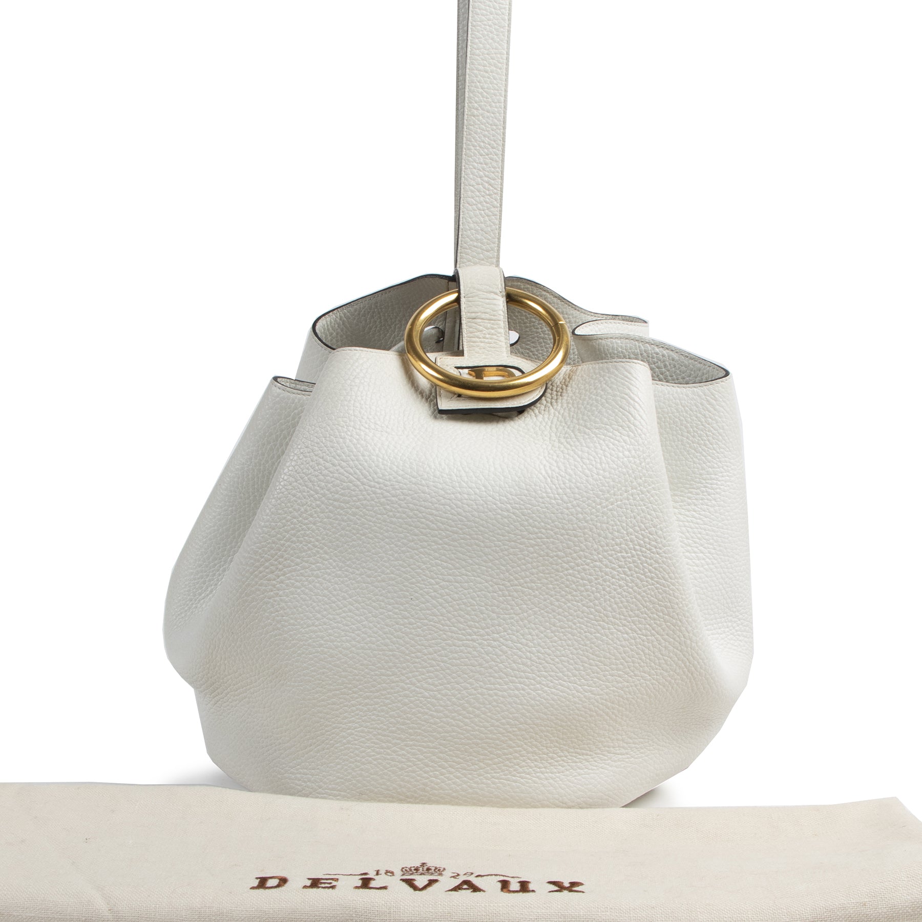 Authentic secondhand Delvaux White Leather Rose des Vents Bucket Bag designer bags fashion luxury vintage webshop safe secure online shopping