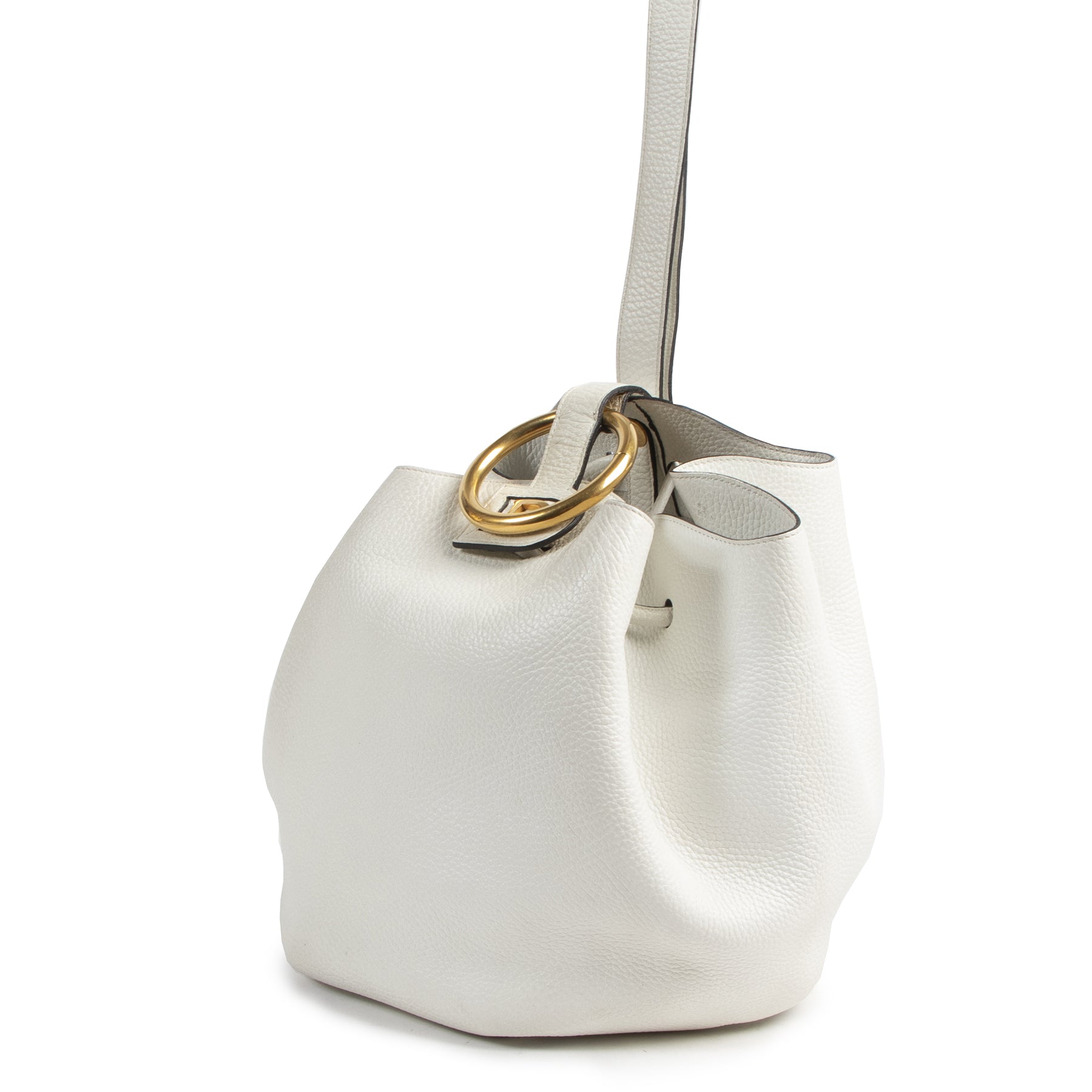 Authentic secondhand Delvaux White Leather Rose des Vents Bucket Bag designer bags fashion luxury vintage webshop safe secure online shopping