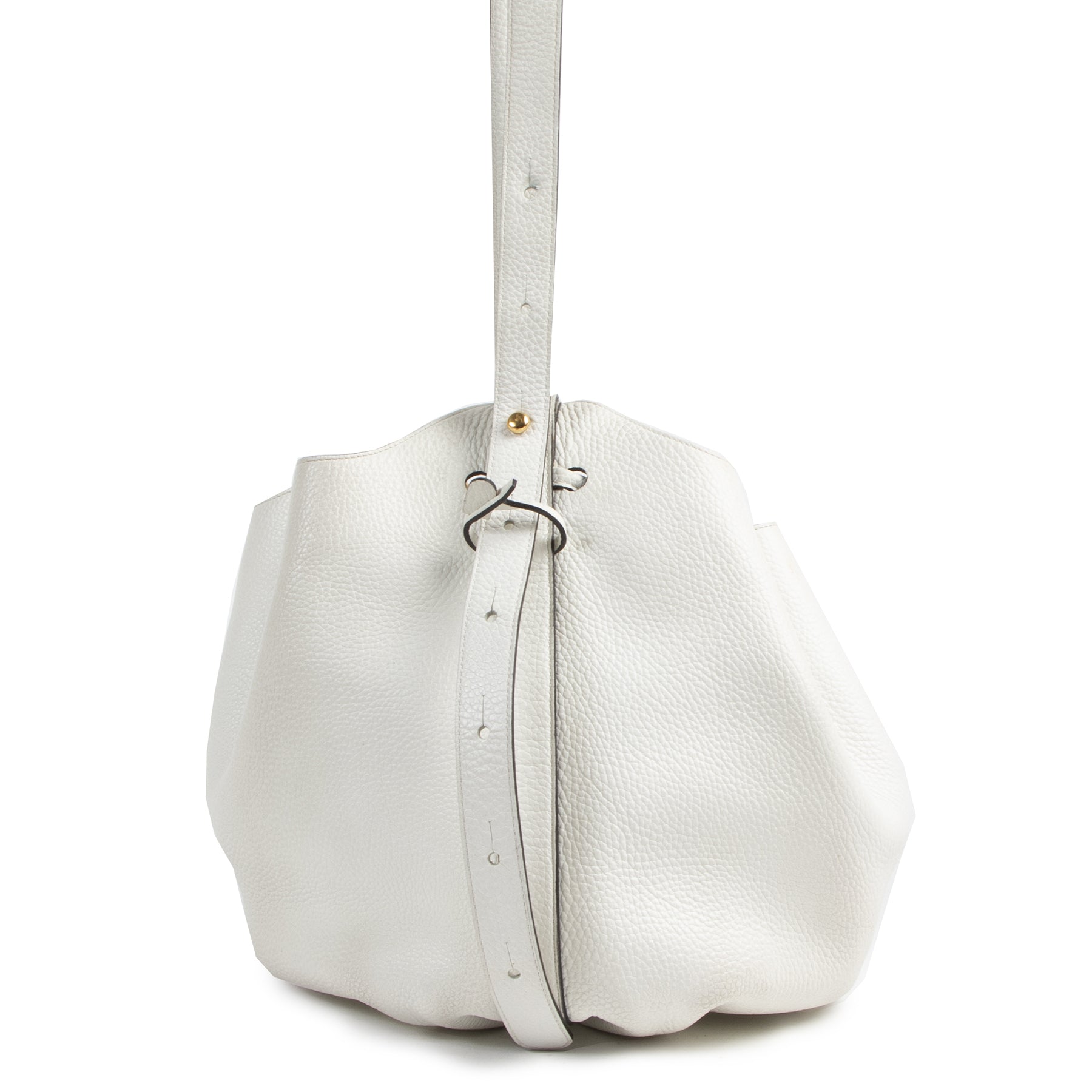 Authentieke Tweedehands Delvaux White Leather Rose des Vents Bucket Bag juiste prijs veilig online shoppen luxe merken webshop winkelen Antwerpen België mode fashion