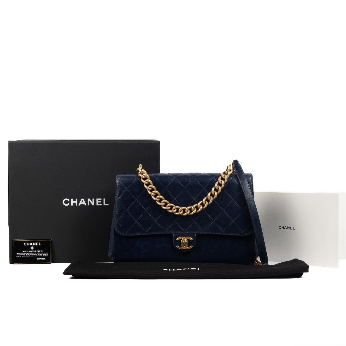 Shop safe online at Labellov in Antwerp, Brussels and Knokke this 100% authentic second hand Chanel Blue Aged Calfskin Flap Bag