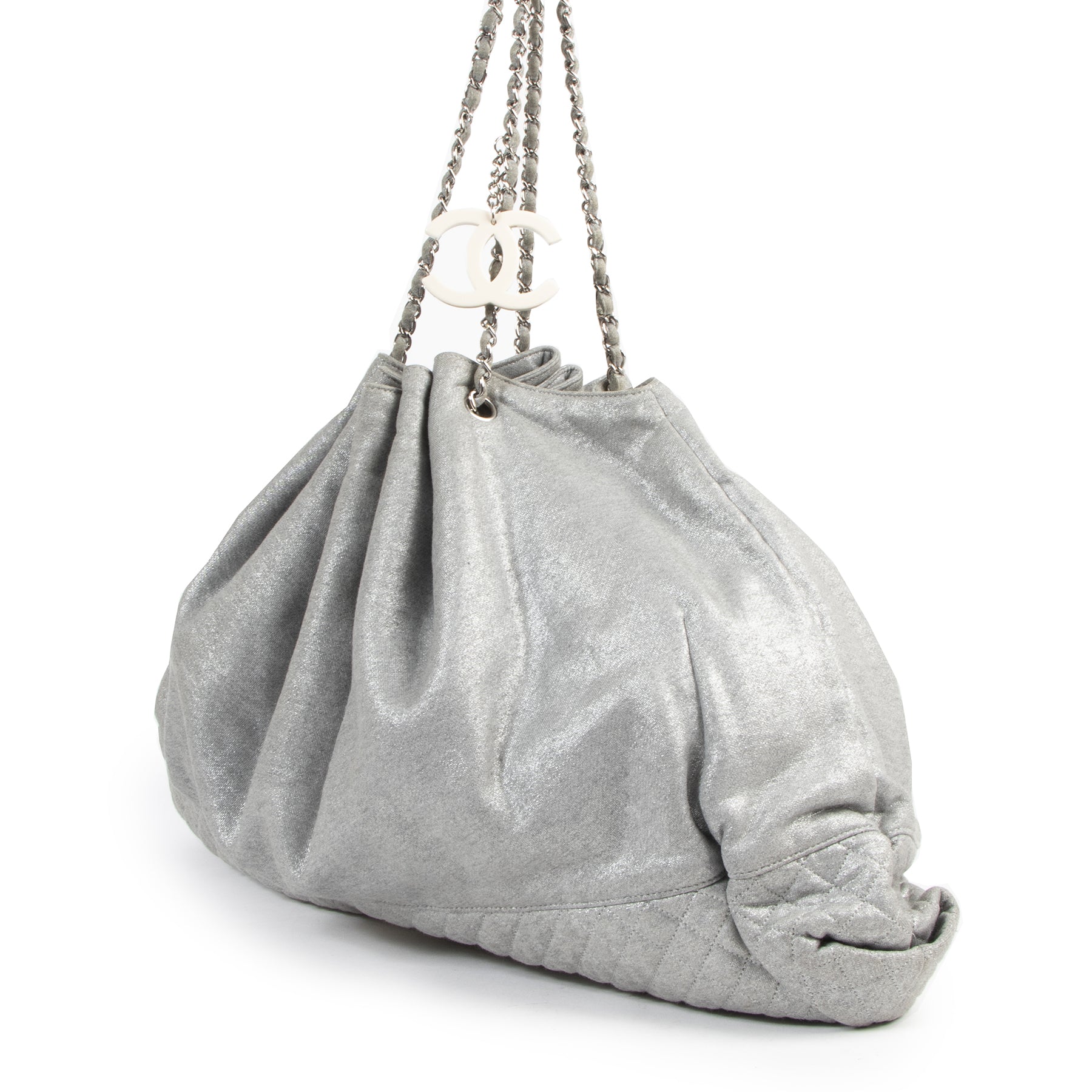 Authentic secondhand Chanel Melrose Cabas Tote Fabric Grey Shoulder Bag designer bags fashion luxury vintage webshop safe secure online shopping