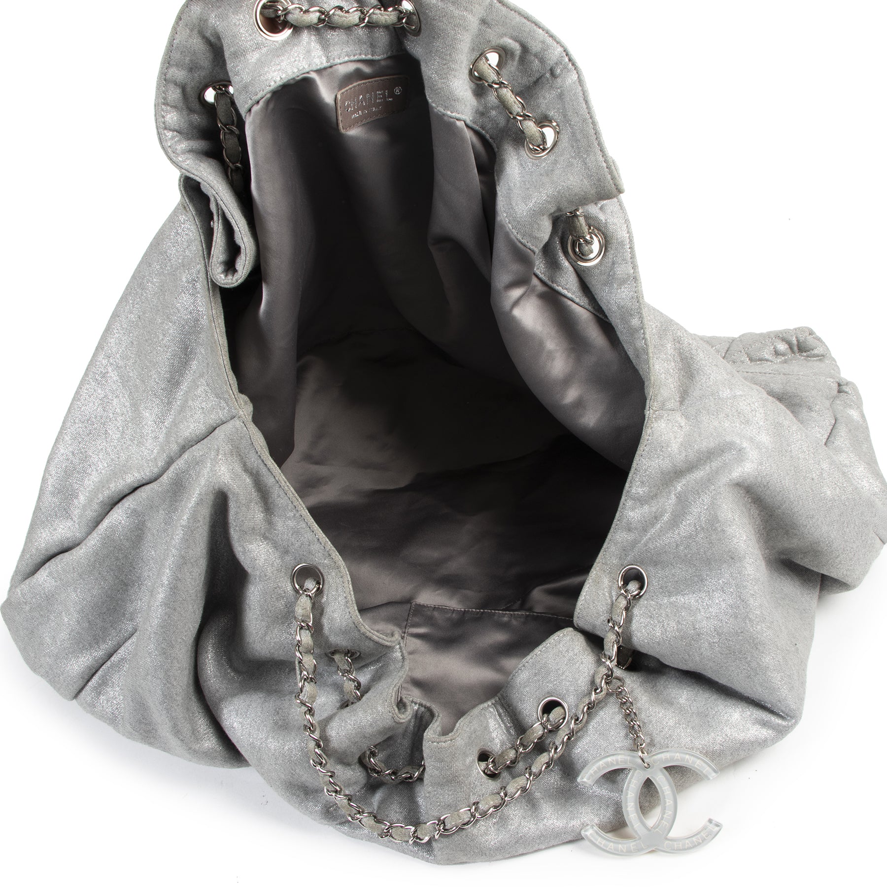 Authentic secondhand Chanel Melrose Cabas Tote Fabric Grey Shoulder Bag designer bags fashion luxury vintage webshop safe secure online shopping