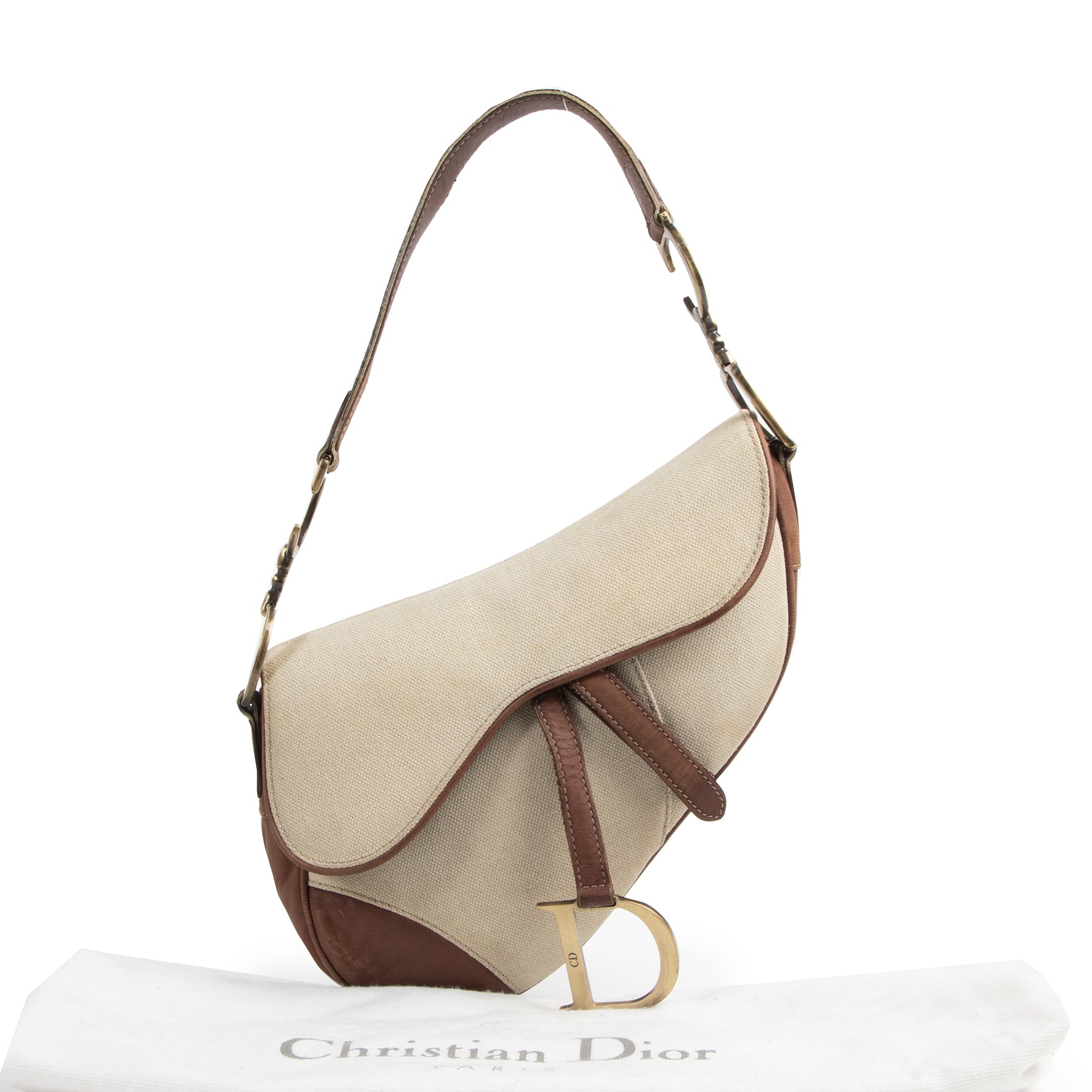 Authentic secondhand Dior Beige Saddle Bag designer bags fashion luxury vintage webshop safe secure online shopping