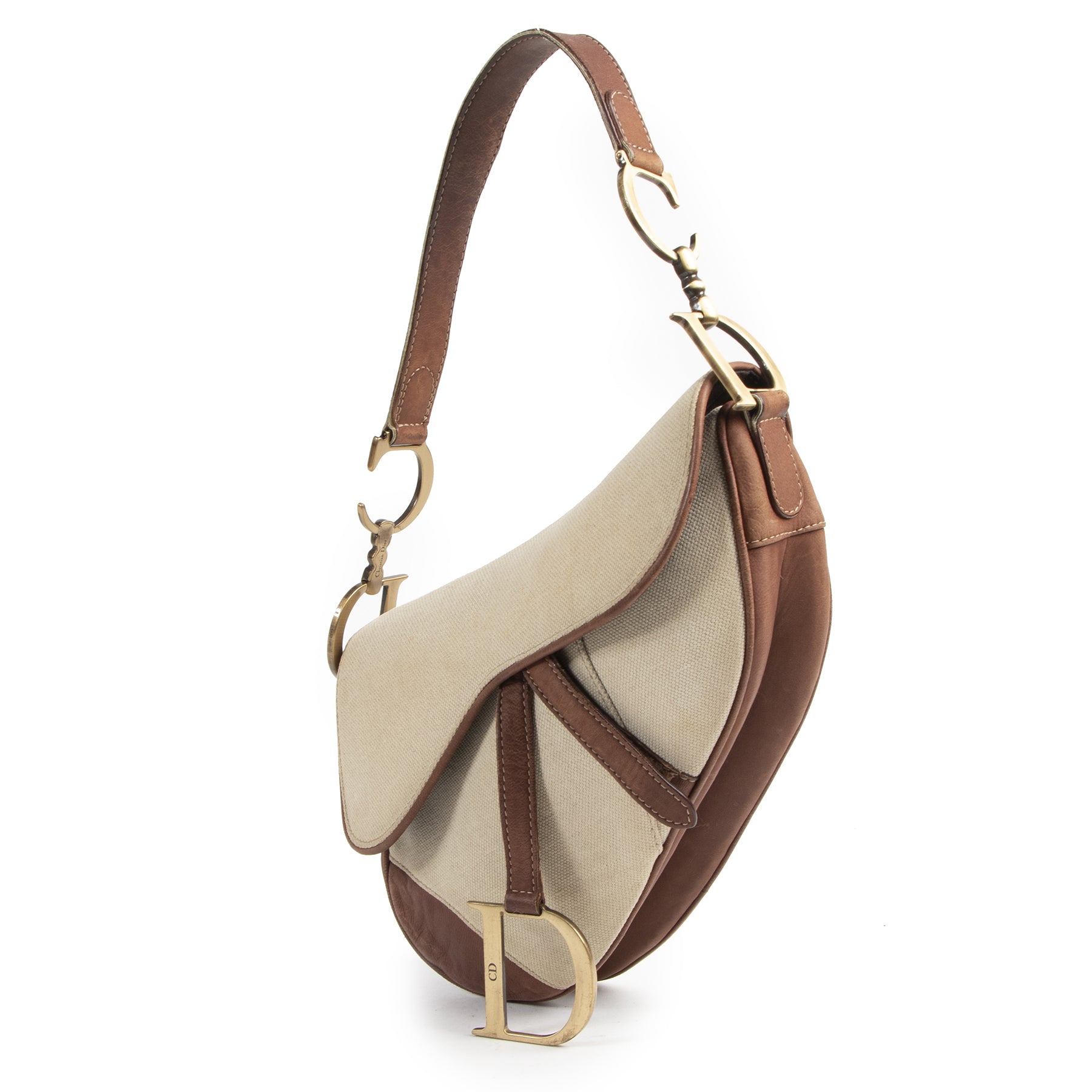 Authentieke Tweedehands Dior Beige Saddle Bag juiste prijs veilig online shoppen luxe merken webshop winkelen Antwerpen België mode fashion