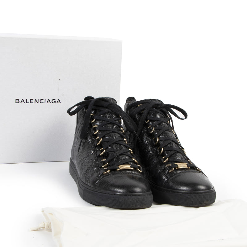 Authentic secondhand Balenciaga Black Arena High Shiny Leather Sneakers - Size 40 designer sneakers fashion luxury vintage webshop safe secure online shopping