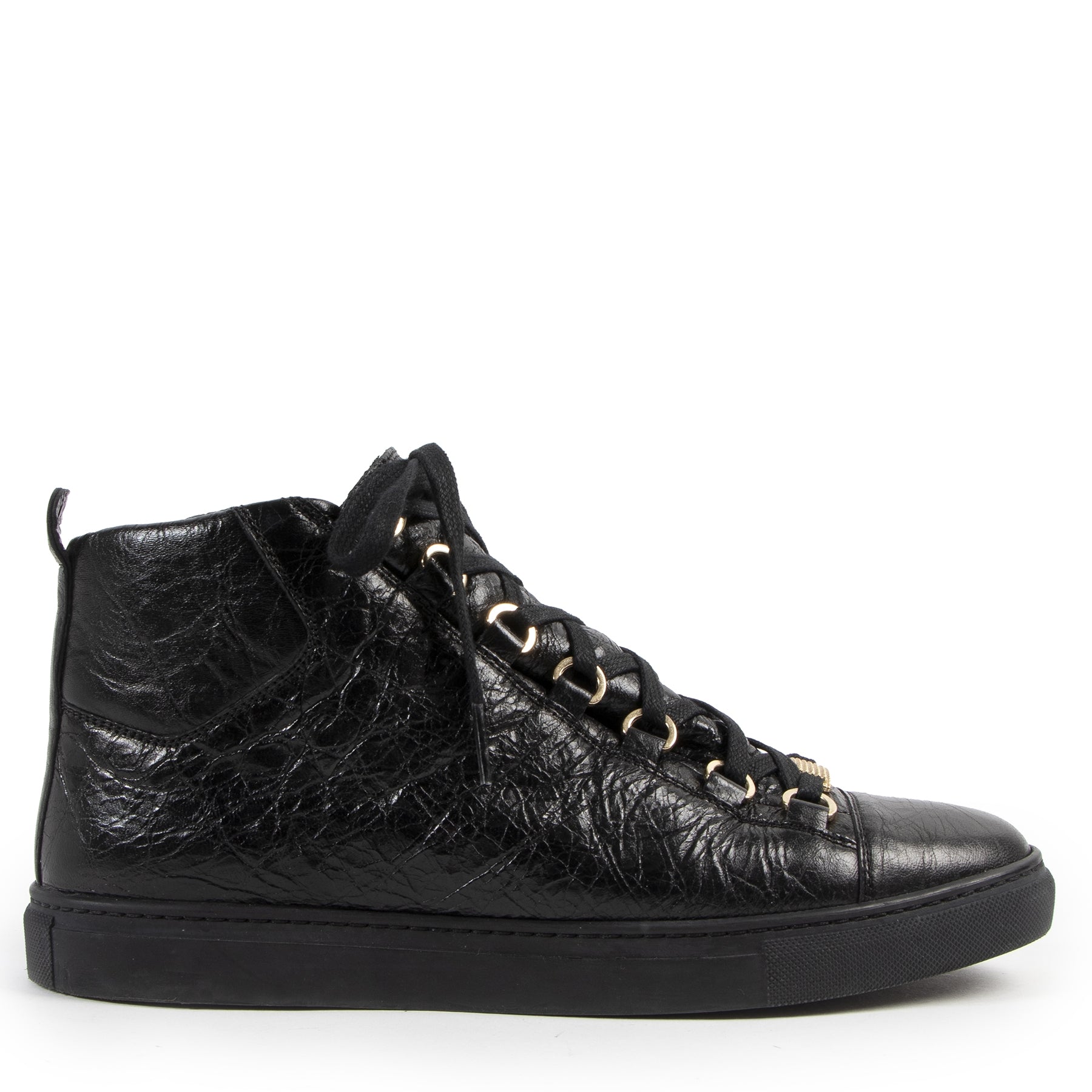 Authentieke Tweedehands Balenciaga Black Arena High Shiny Leather Sneakers - Size 40 juiste prijs veilig online shoppen luxe merken webshop winkelen Antwerpen België mode fashion