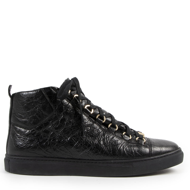 Authentieke Tweedehands Balenciaga Black Arena High Shiny Leather Sneakers - Size 40 juiste prijs veilig online shoppen luxe merken webshop winkelen Antwerpen België mode fashion