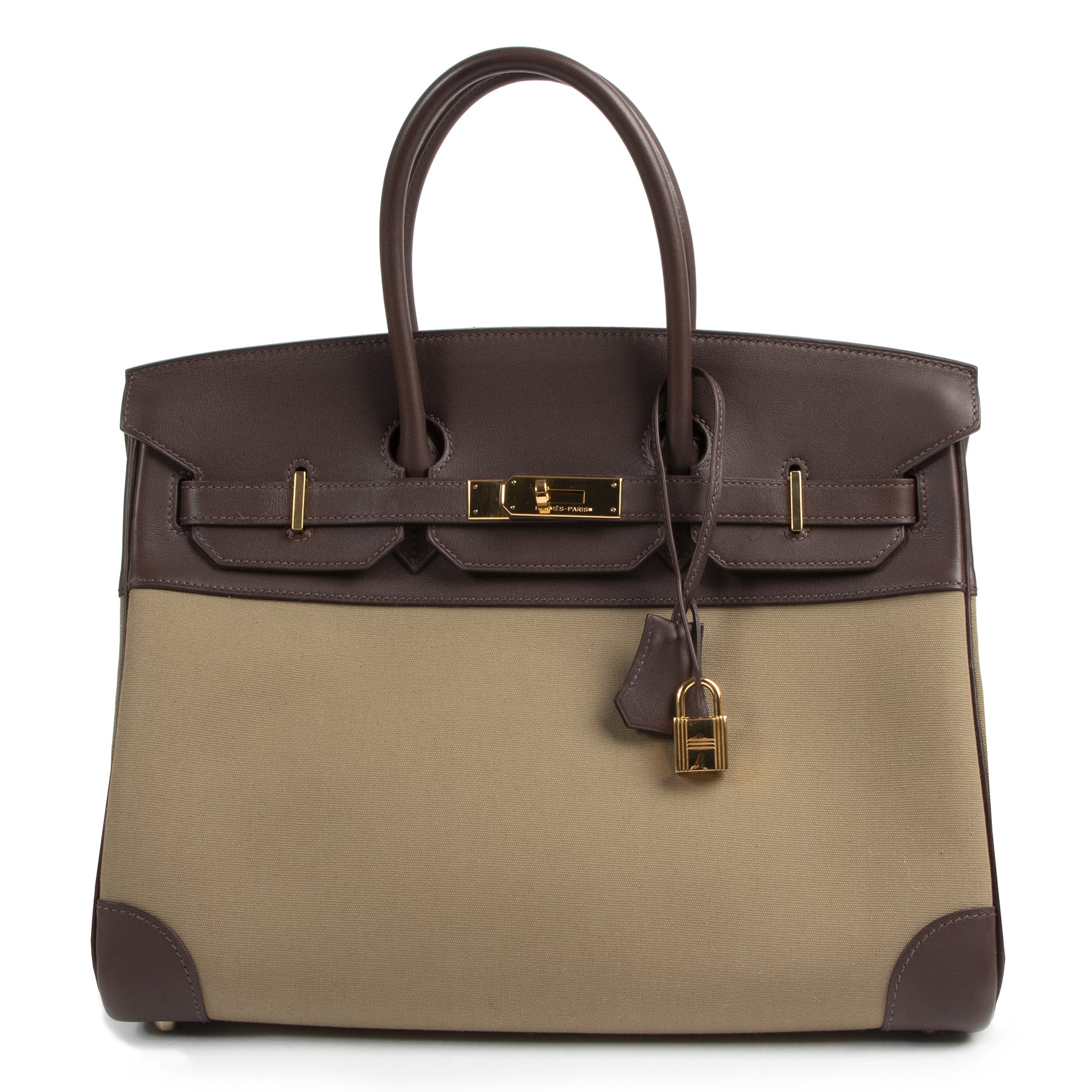 Hermès Birkin 35 Toile Officier Khaki / Havane Swift GHW