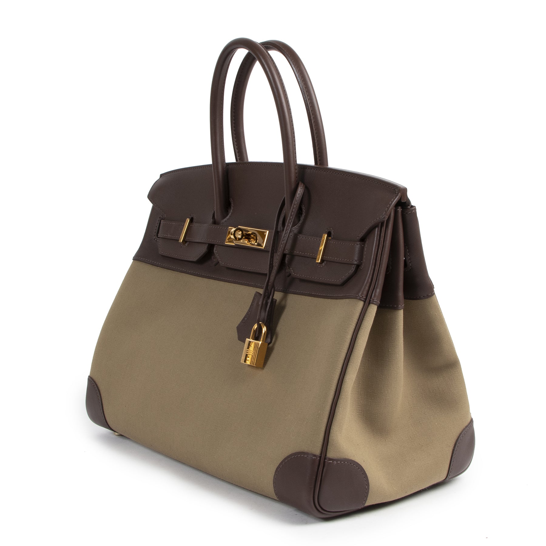 Hermès Birkin 35 Toile Officier Khaki / Havane Swift GHW