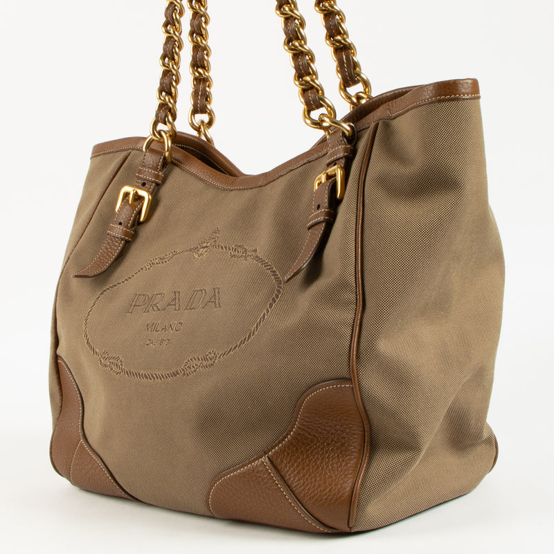 Shop the authentic Prada Beige Jacquard Shoulder Bag on Labellov.com !