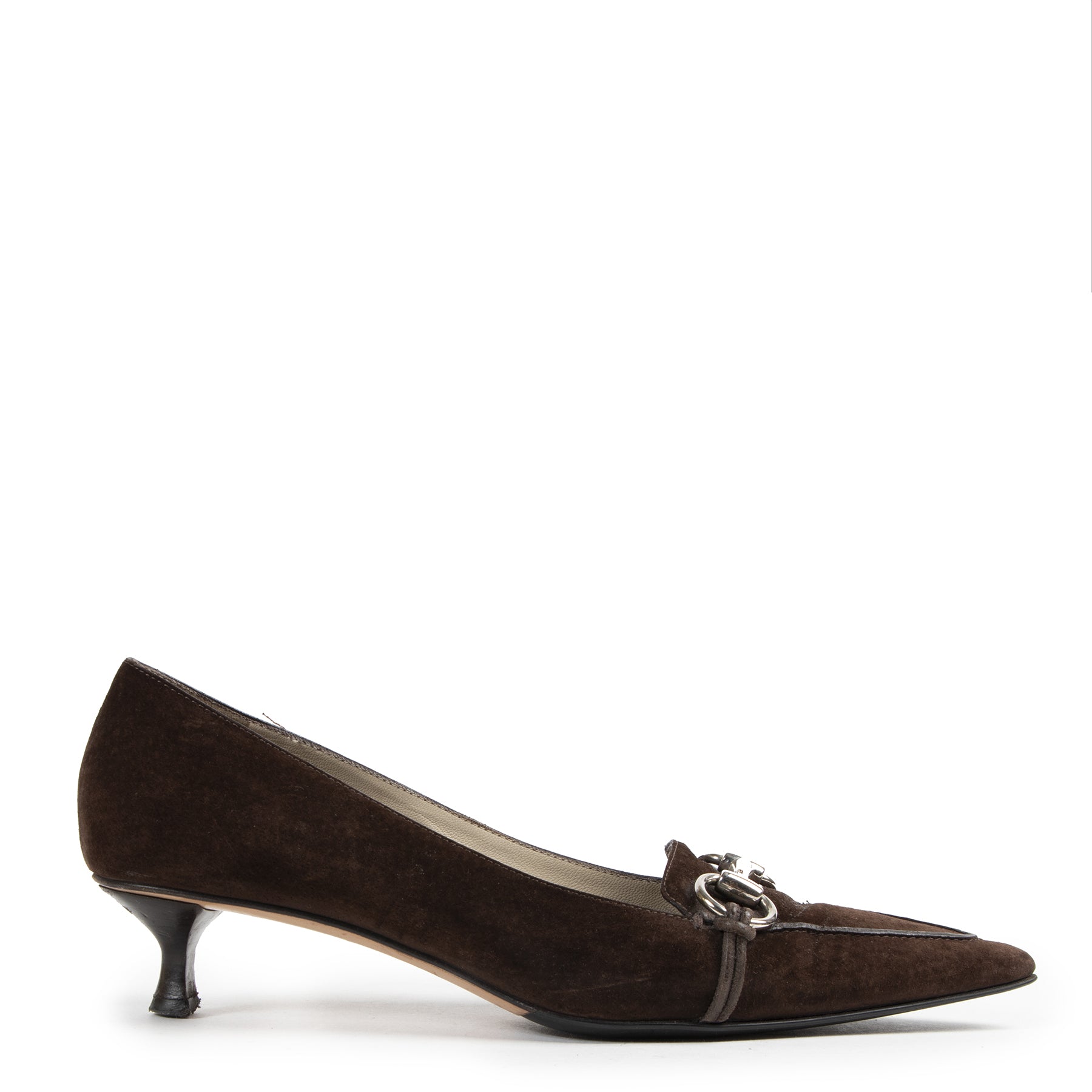 Authentieke Tweedehands Gucci Brown Suede Kitten Heels - Size 38 juiste prijs veilig online shoppen luxe merken webshop winkelen Antwerpen België mode fashion
