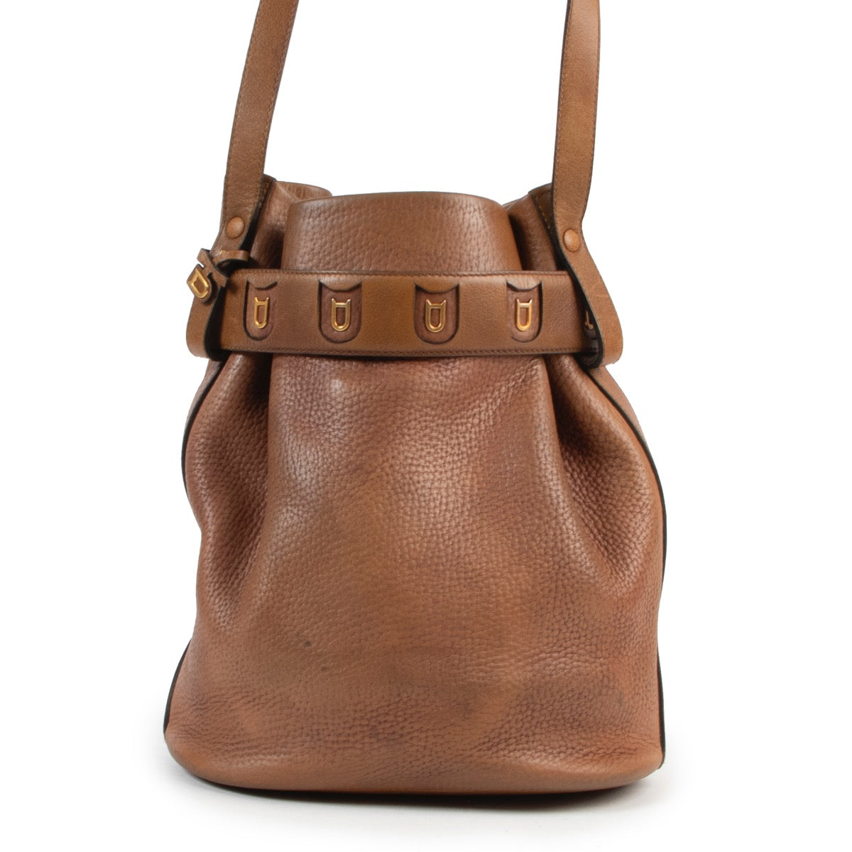 acheter en ligne seconde main Delvaux Camel Leather Calicot Bucket Bag