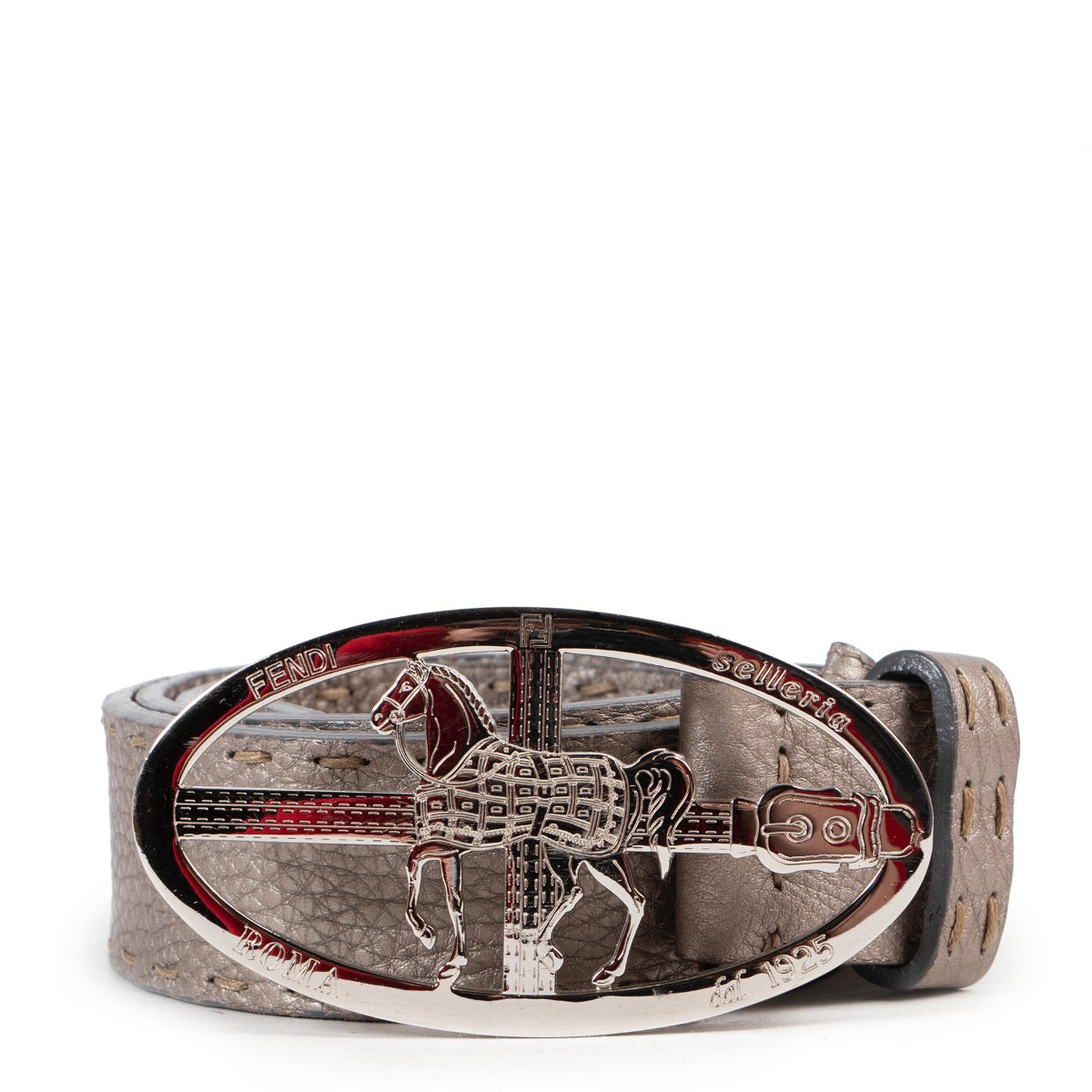 Shop safe online an authentic second hand Fendi Grey Leather Belt in Size 95 in very good preloved condition and at the right price at Labellov.com.
