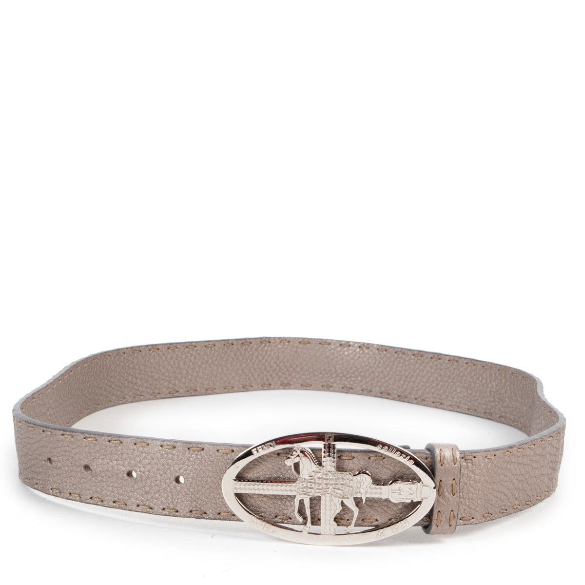 Shop safe online an authentic second hand Fendi Grey Leather Belt in Size 95 in very good preloved condition and at the right price at Labellov.com.