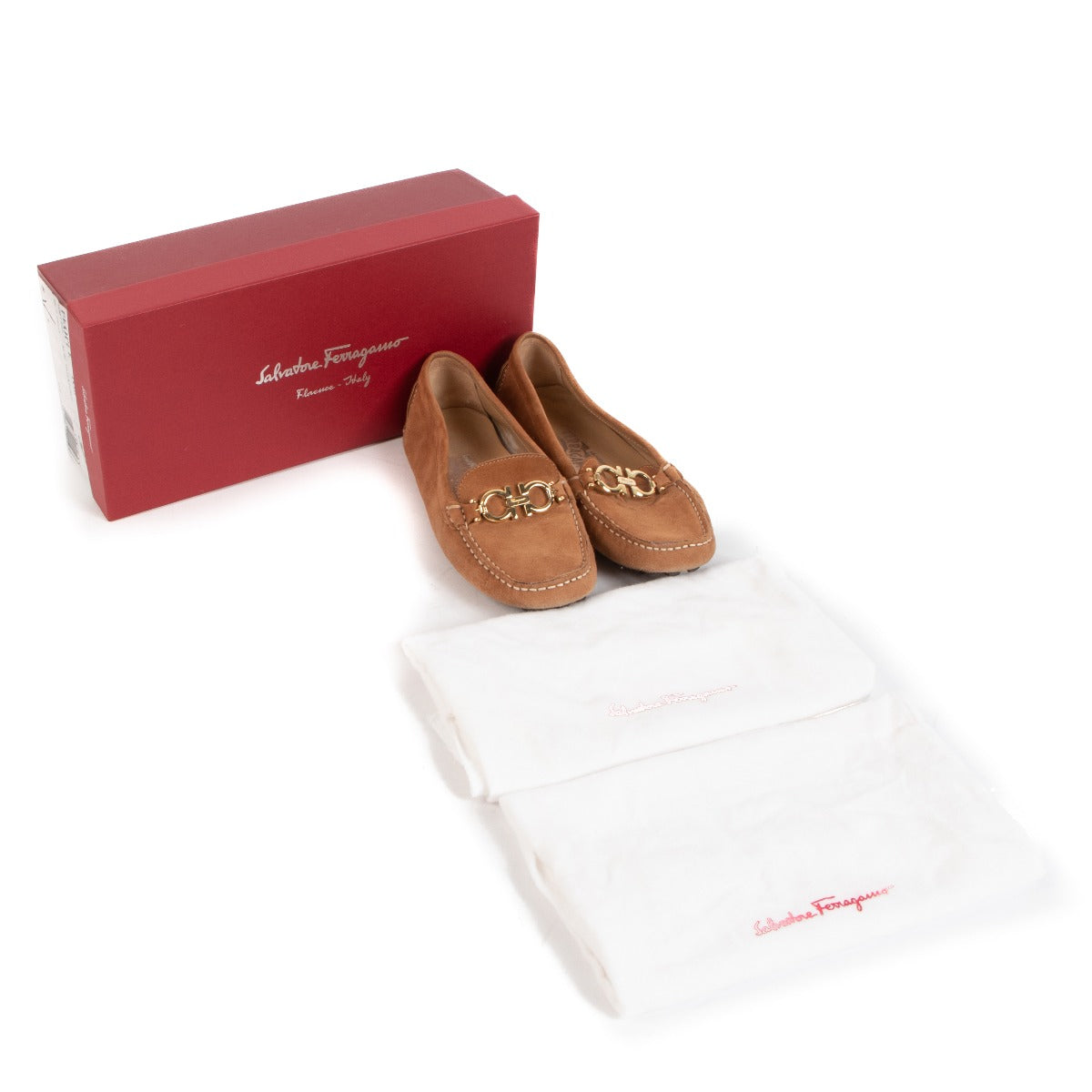 Shop 100% authentic secondhand Salvatore Ferragamo Cognac Suede Flats - Size 36,5 on Labellov.com.