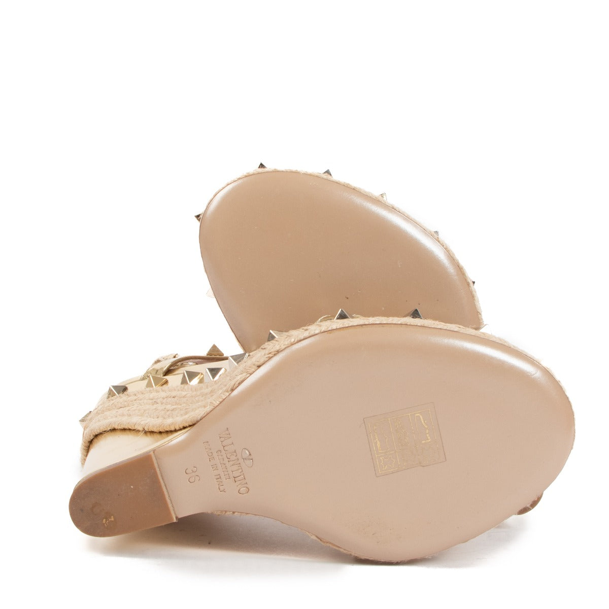 Shop 100% authentic Valentino Garavani Gold Rockstud Wedge Heels - Size 36 on Labellov.com.