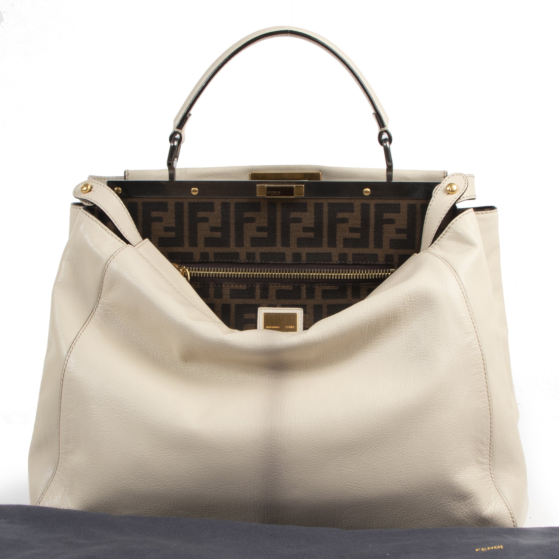 Authentic secondhand Fendi White Leather Peekaboo Bag designer bags fashion luxury vintage webshop safe secure online shopping