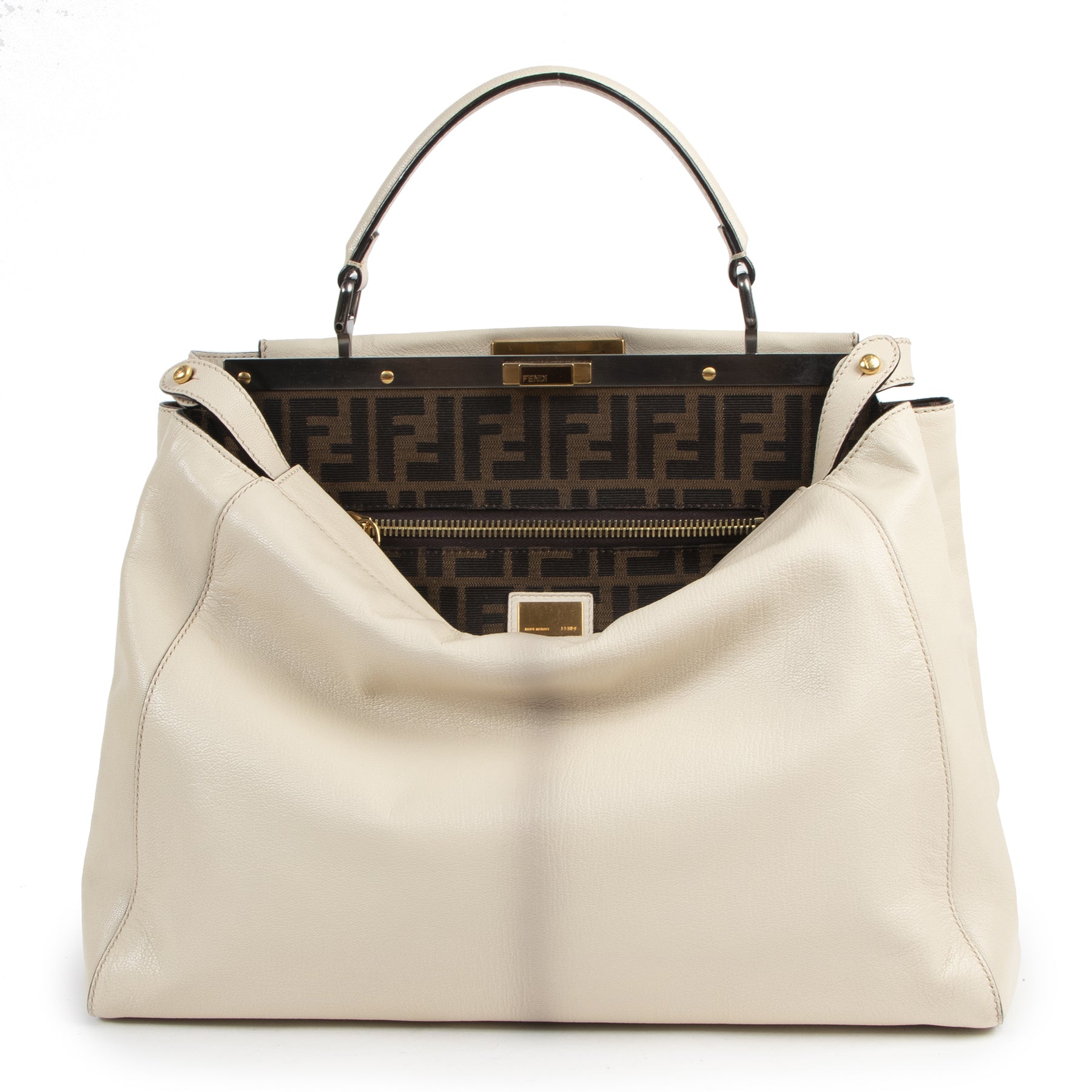 Authentieke Tweedehands Fendi White Leather Peekaboo Bag juiste prijs veilig online shoppen luxe merken webshop winkelen Antwerpen België mode fashion
