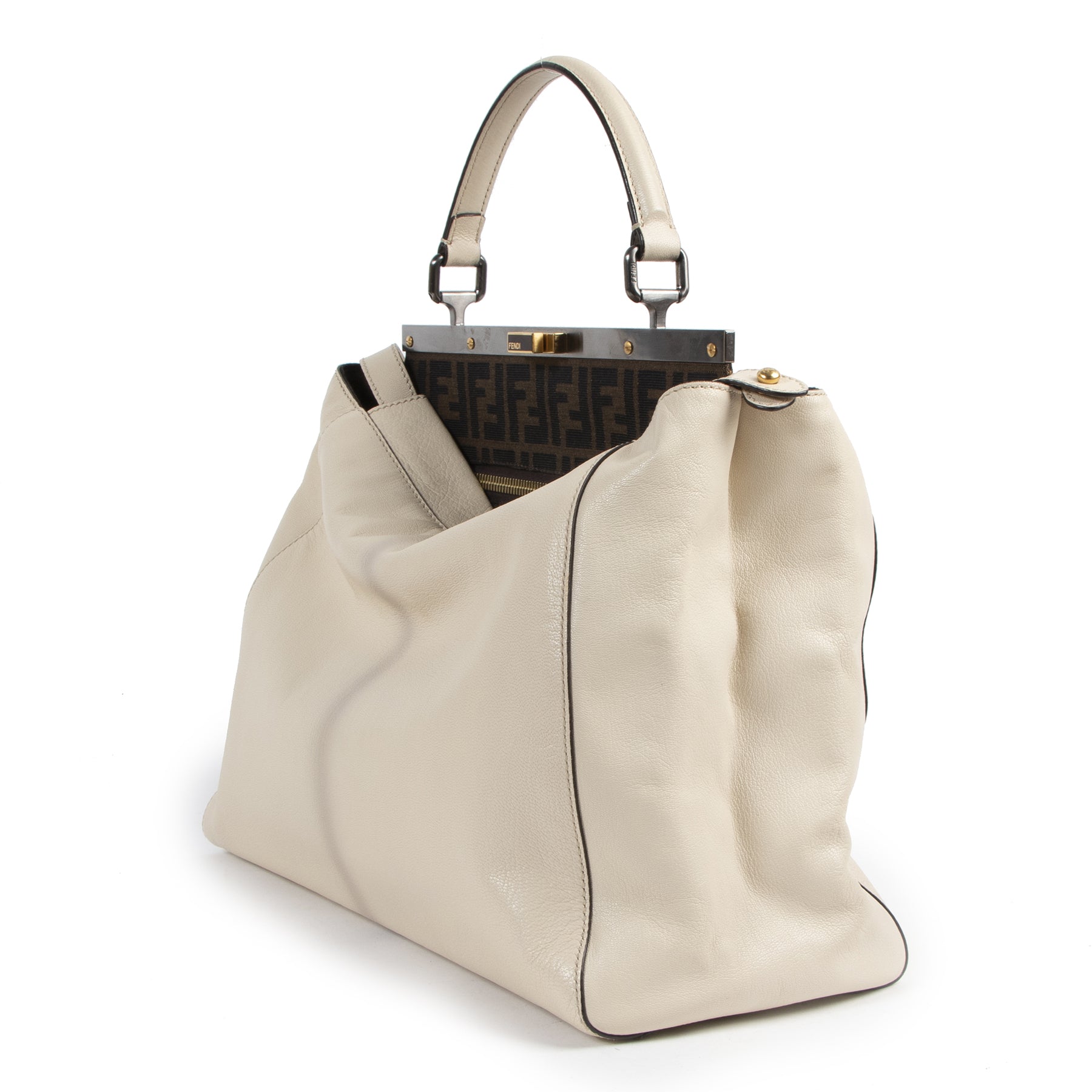 Authentic secondhand Fendi White Leather Peekaboo Bag designer bags fashion luxury vintage webshop safe secure online shopping